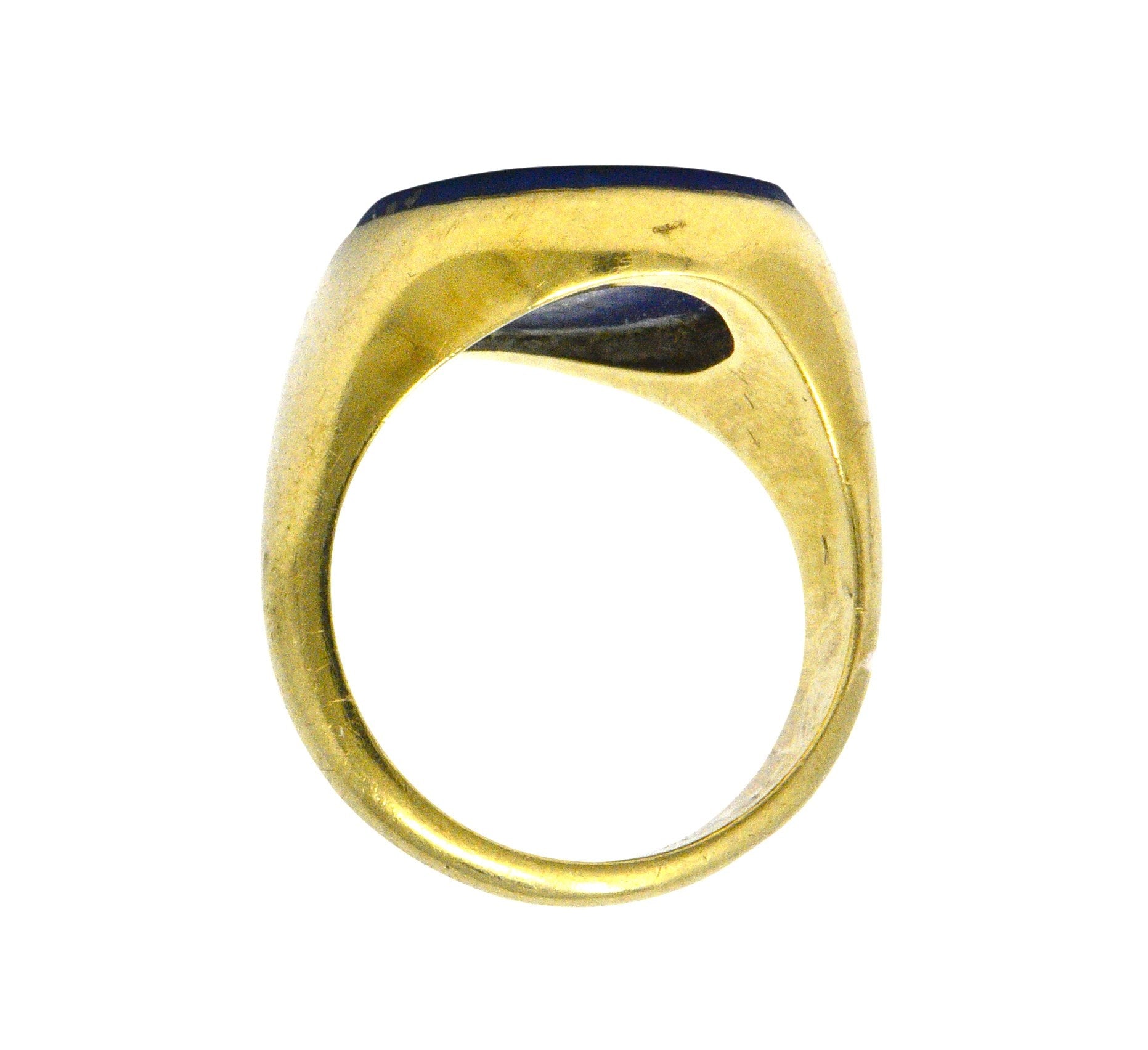 Victorian French Lapis Lazuli Intaglio 18 Karat Gold Signet Ring Wilson's Estate Jewelry