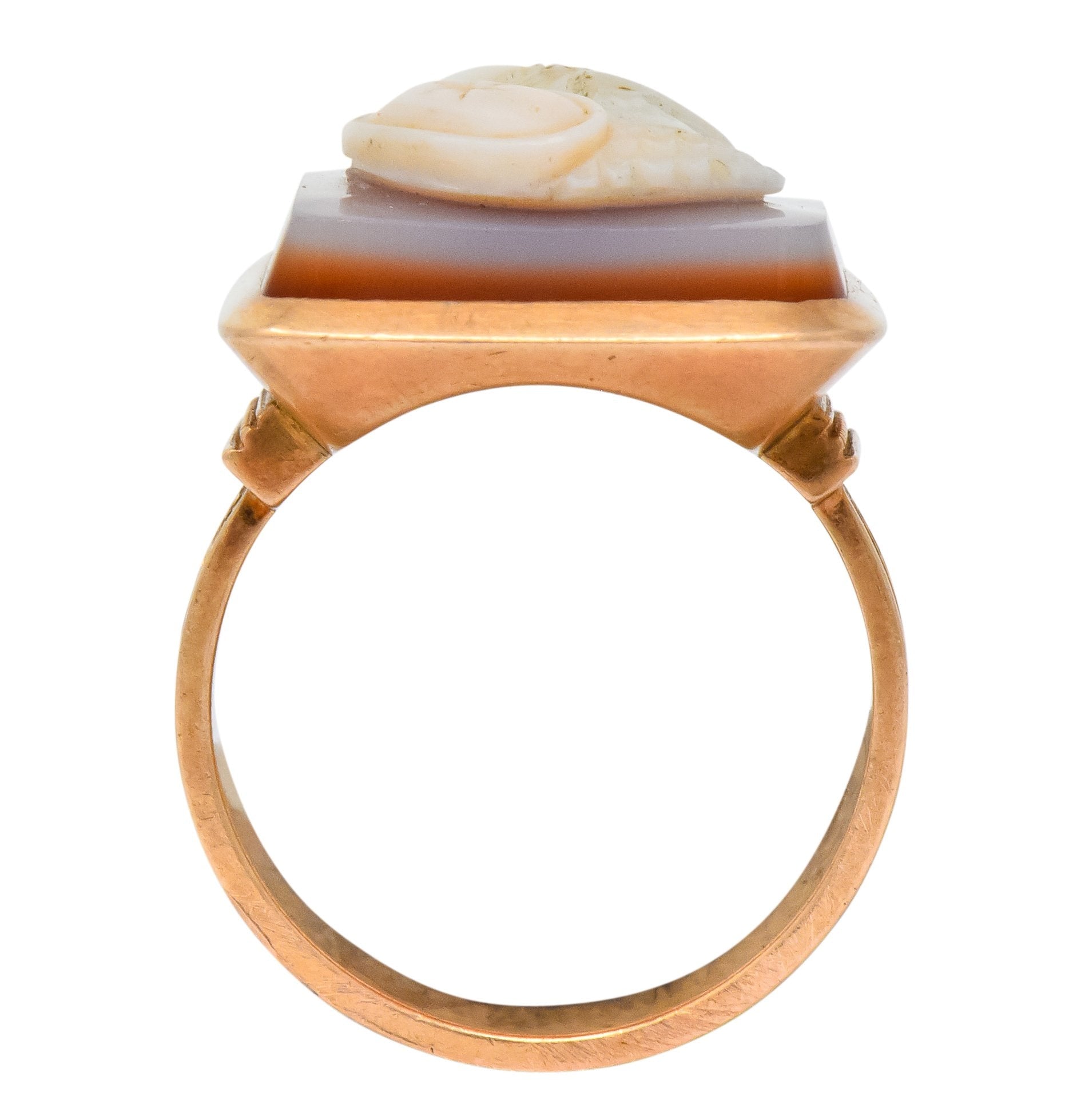 Victorian Hardstone 14 Karat Rose Gold Athena Cameo Ring - Wilson's Estate Jewelry