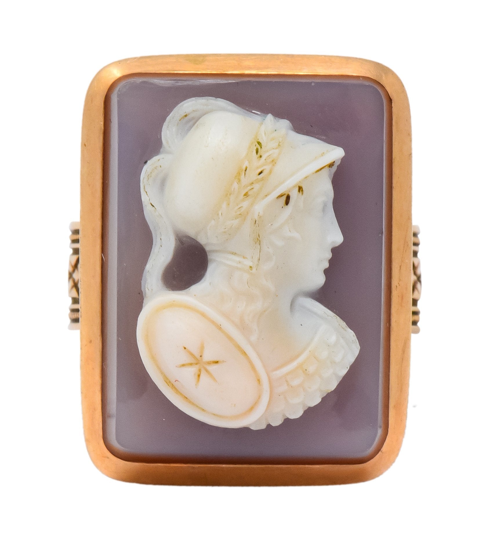 Victorian Hardstone 14 Karat Rose Gold Athena Cameo Ring - Wilson's Estate Jewelry