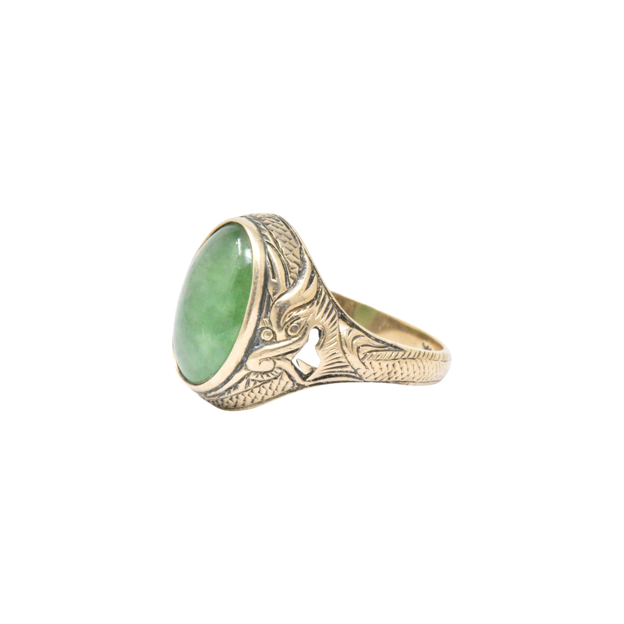 Victorian Jade & 14K Yellow Gold Ring S. Komai Wilson's Estate Jewelry