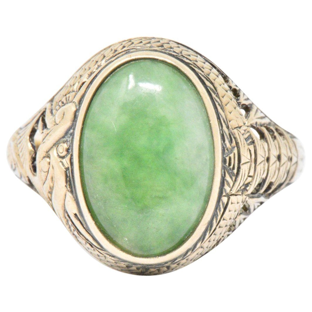 Victorian Jade & 14K Yellow Gold Ring S. Komai Wilson's Estate Jewelry
