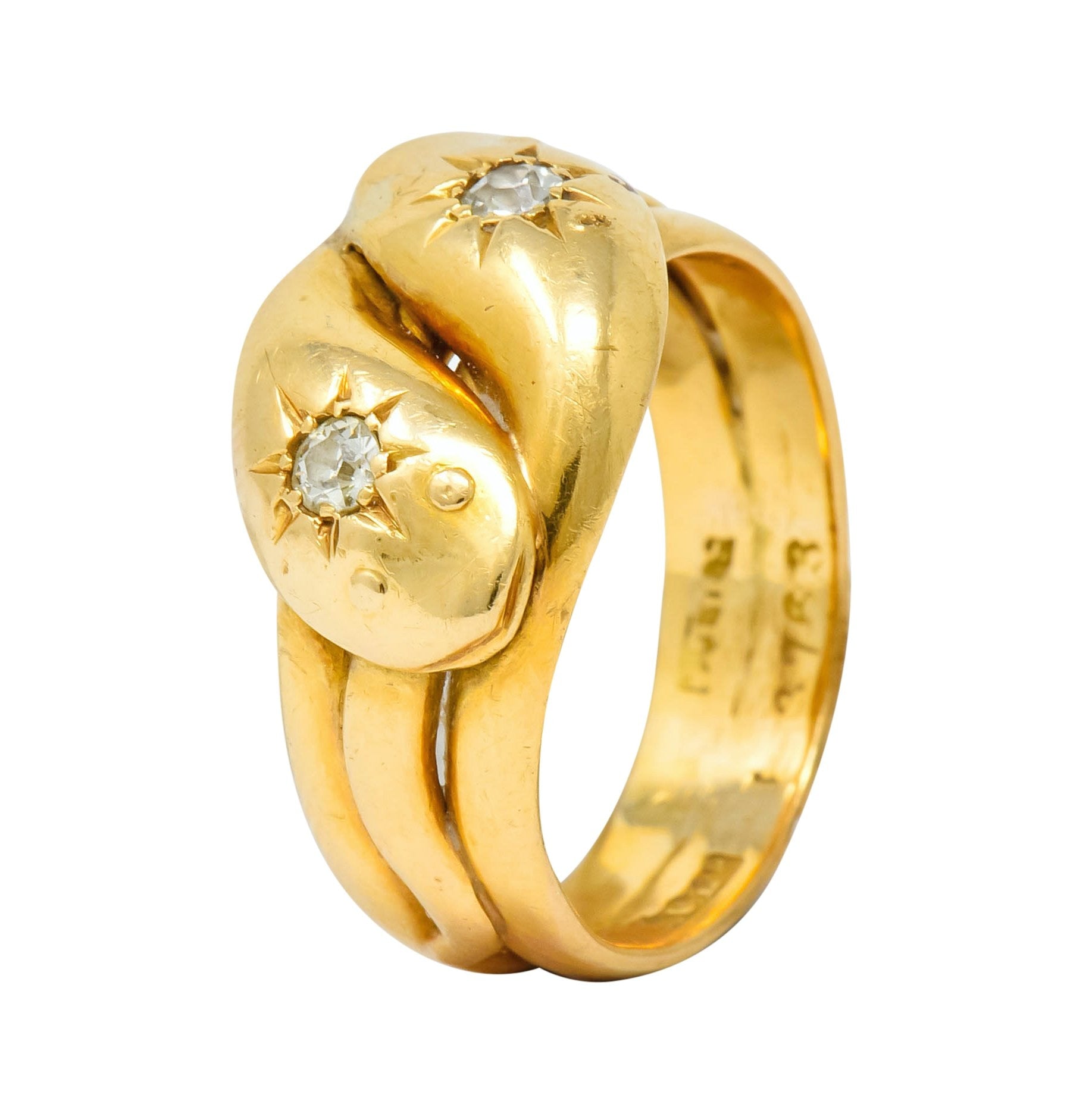 Victorian Old Mine Cut Diamond 18 Karat Gold British Snake Band Ring - Wilson's Estate Jewelry