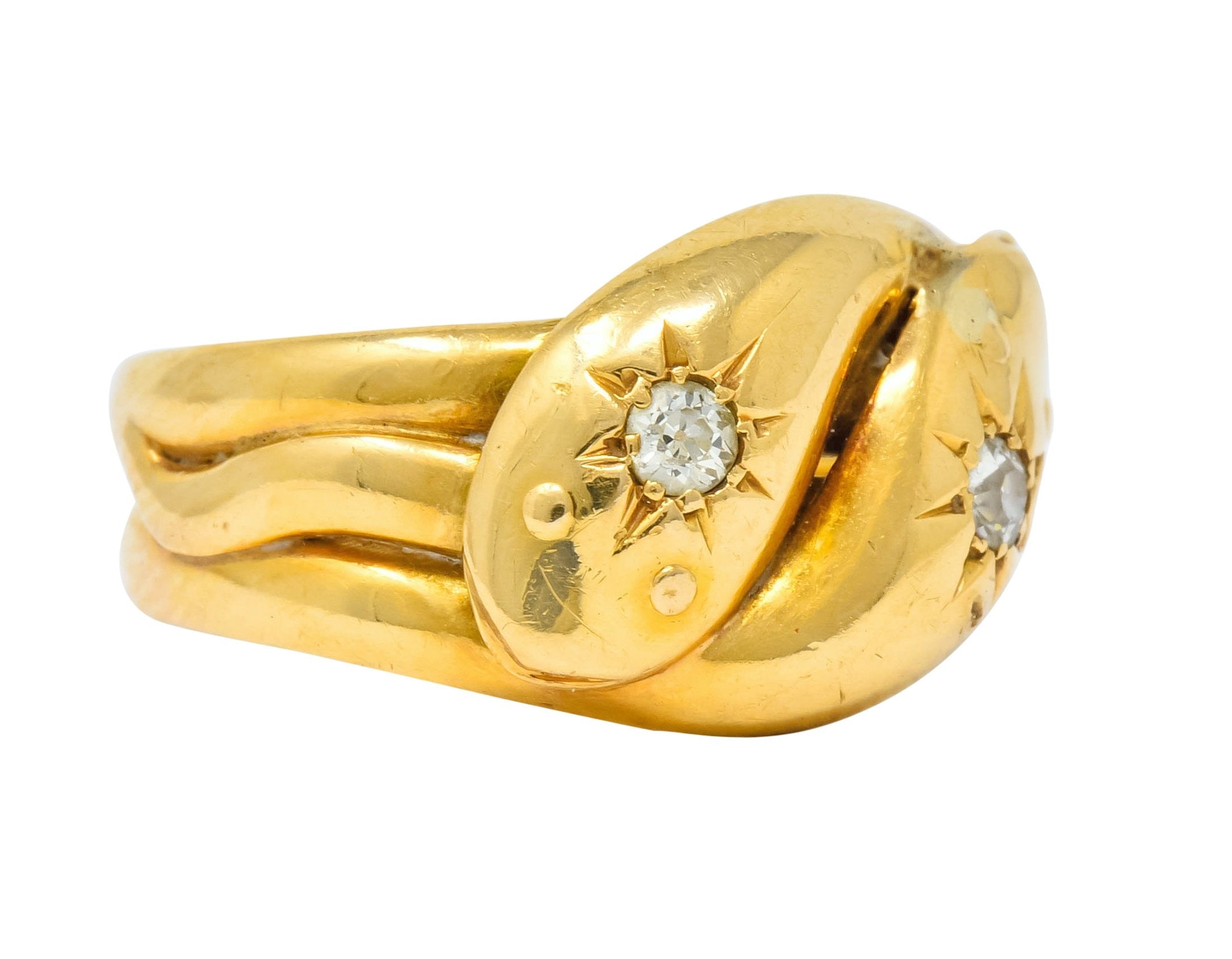 Victorian Old Mine Cut Diamond 18 Karat Gold British Snake Band Ring - Wilson's Estate Jewelry