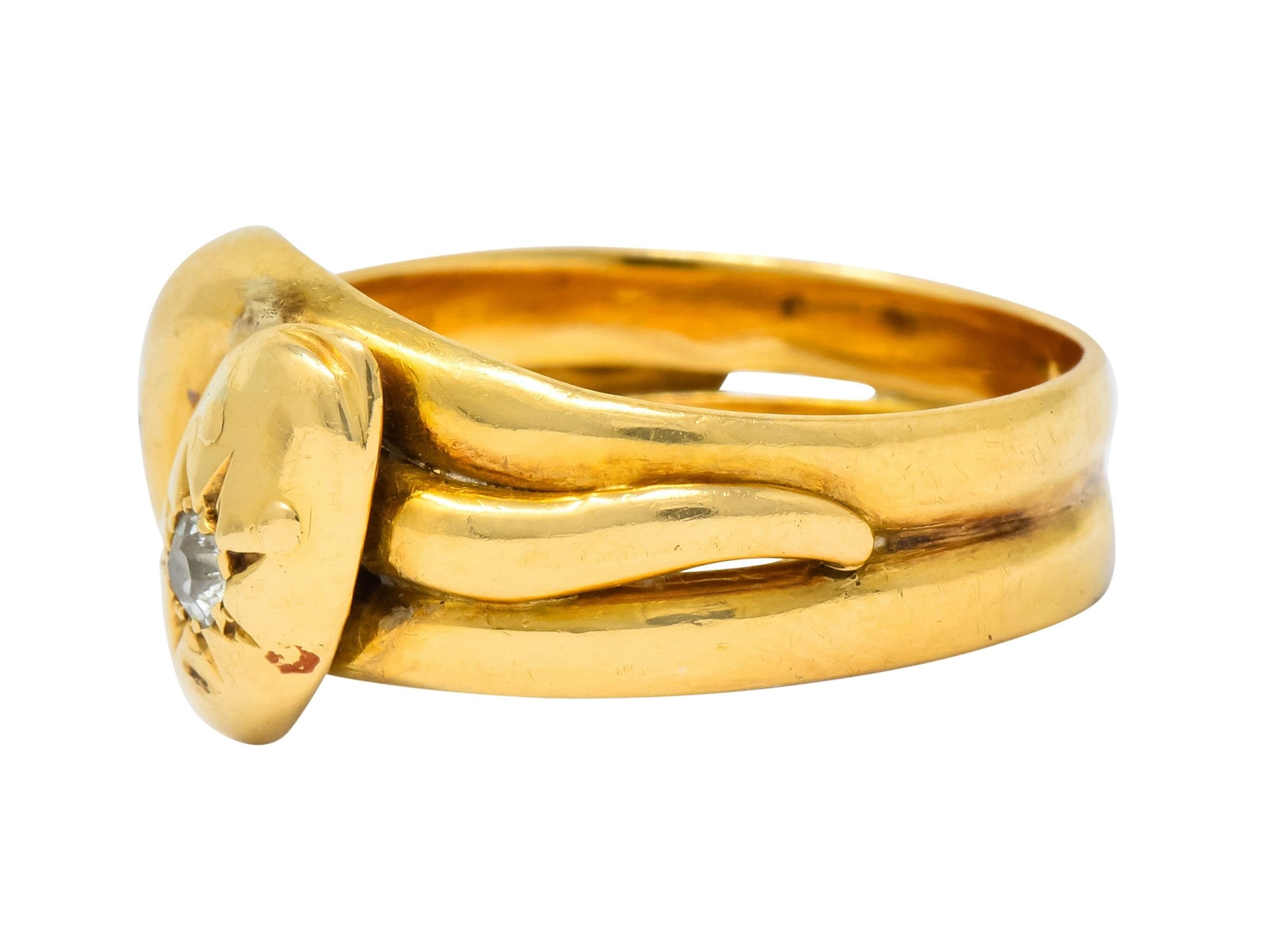 Victorian Old Mine Cut Diamond 18 Karat Gold British Snake Band Ring - Wilson's Estate Jewelry