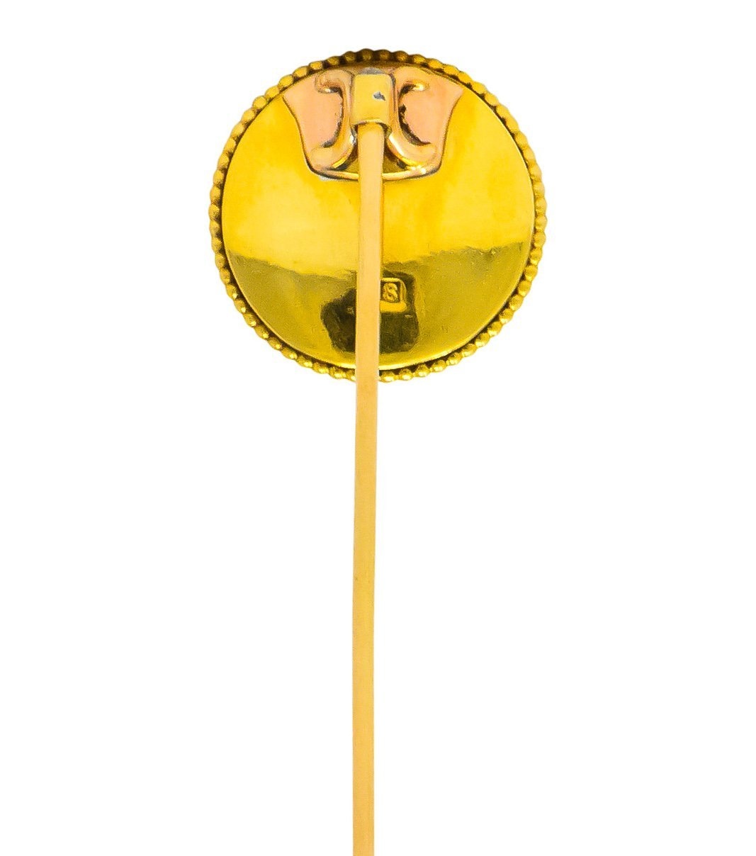 Victorian Painted Reverse Carved Rock Crystal 18 Karat Gold French Bulldog English Stickpin - Wilson's Estate Jewelry