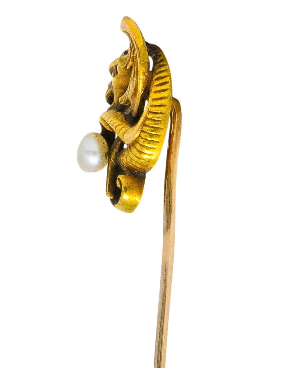 Victorian Pearl 14 Karat Gold Gargoyle Stickpin - Wilson's Estate Jewelry