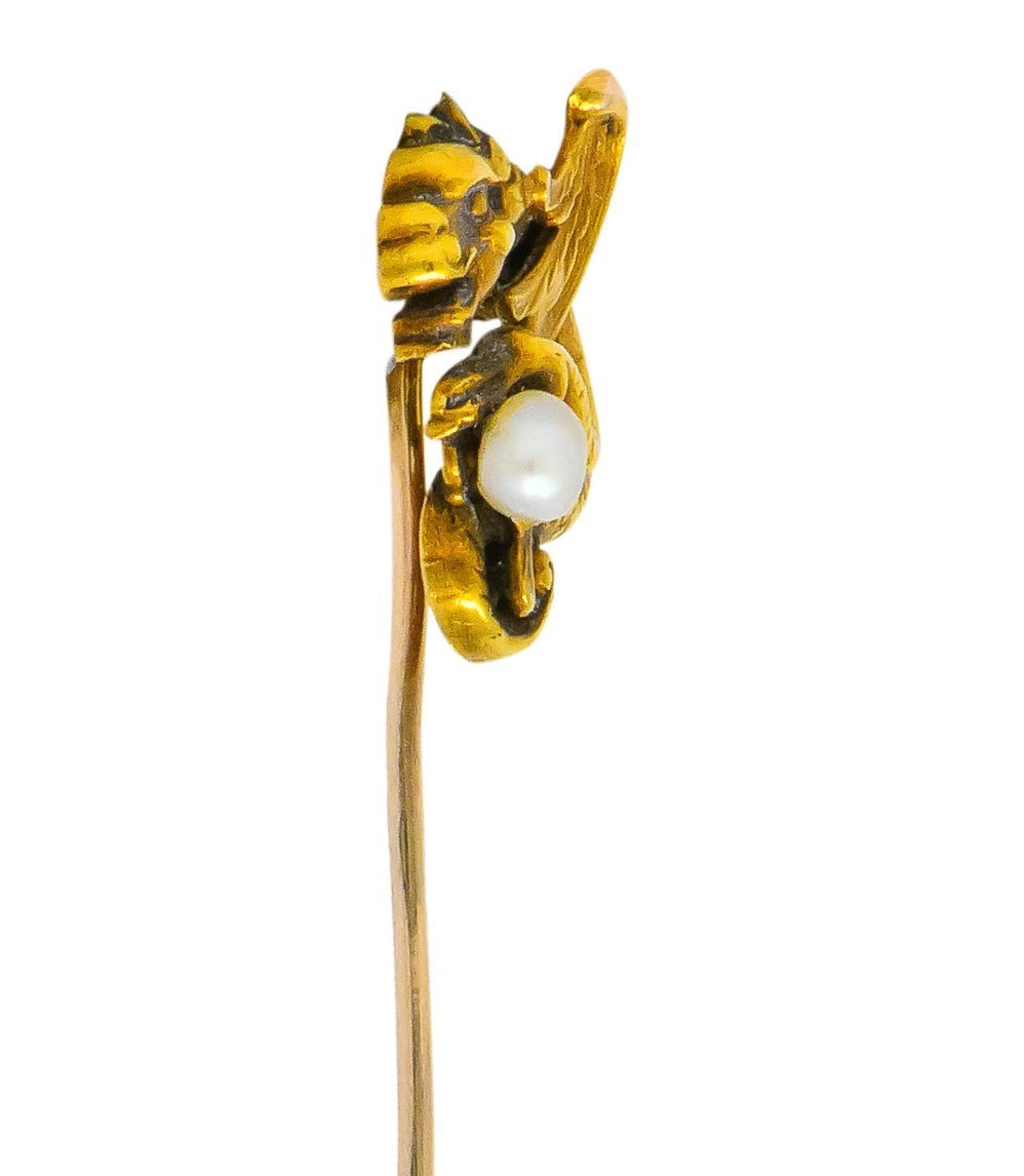 Victorian Pearl 14 Karat Gold Gargoyle Stickpin - Wilson's Estate Jewelry