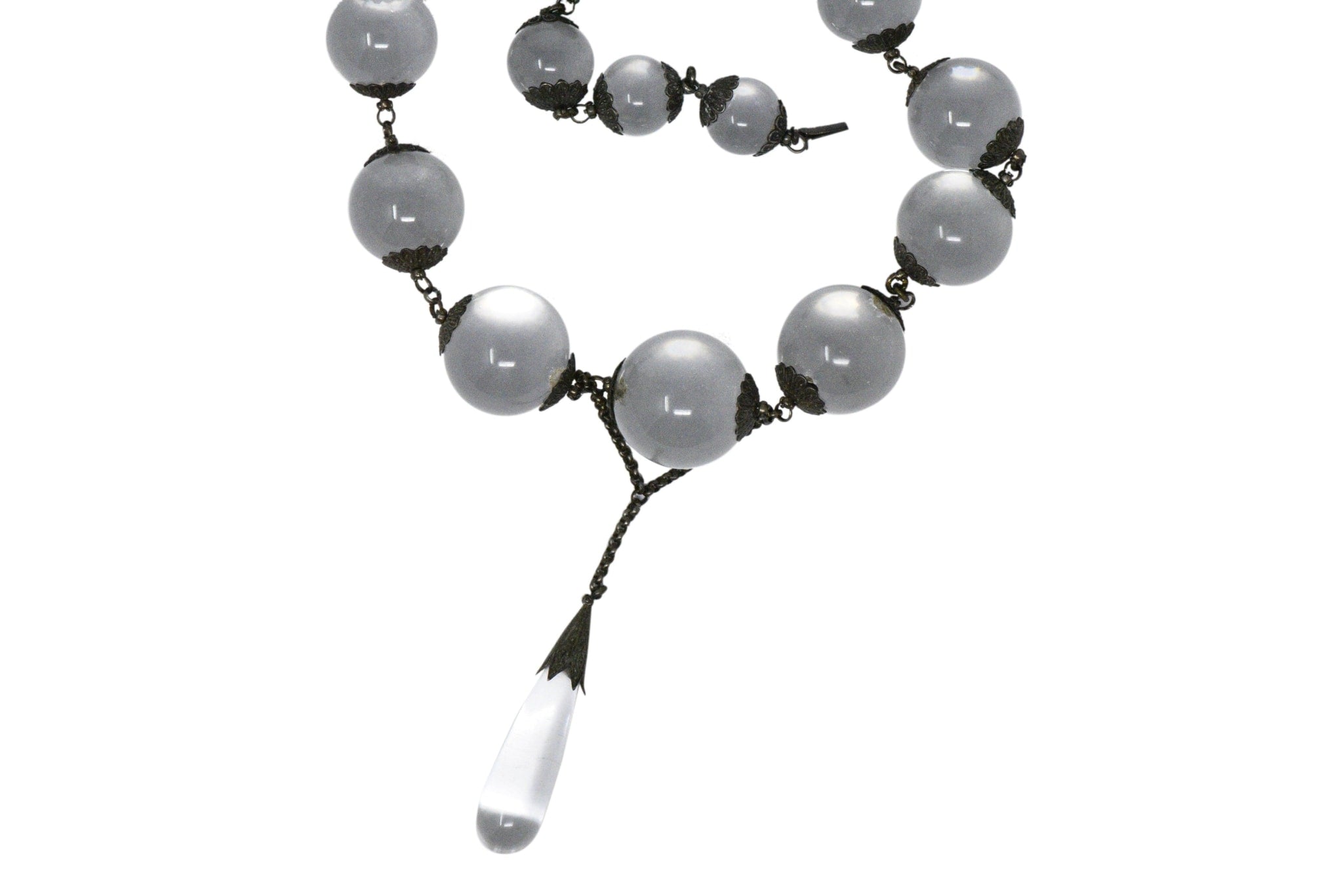 Victorian "Pools Of Light" Crystal & Silver Drop Necklace Circa 1880 Wilson's Estate Jewelry