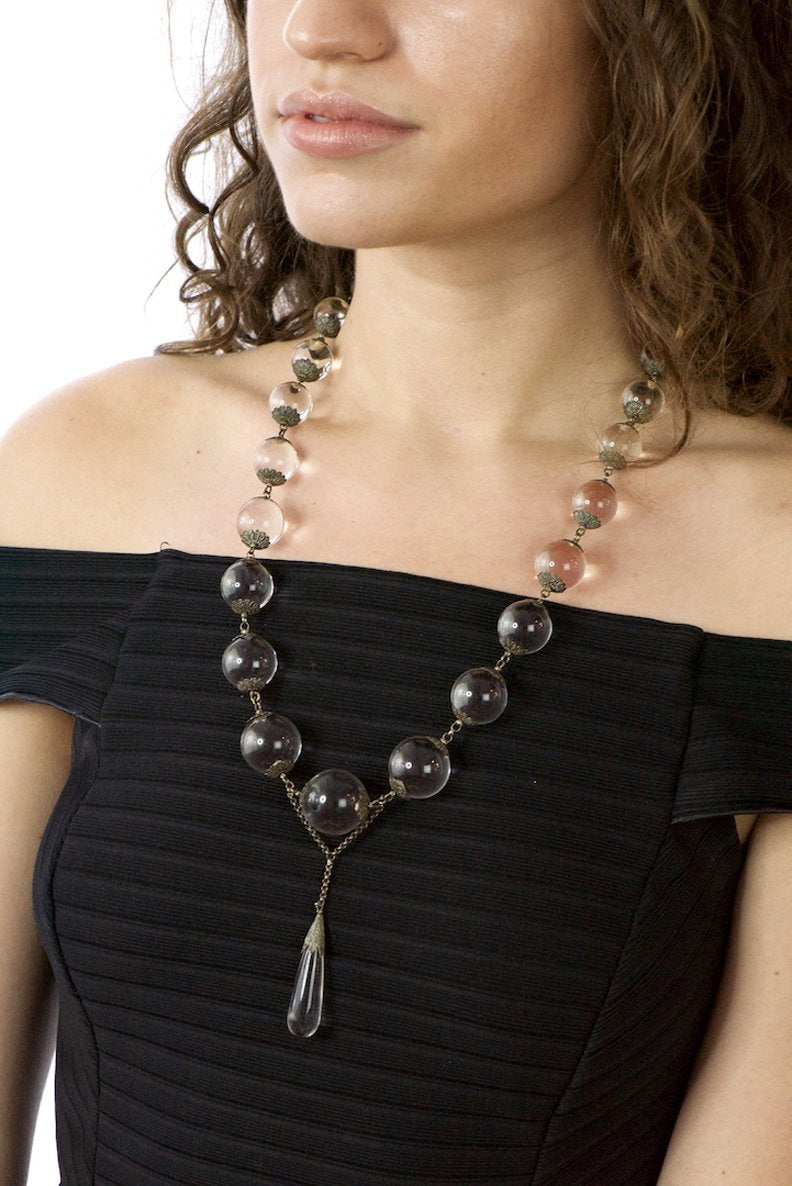 Victorian "Pools Of Light" Crystal & Silver Drop Necklace Circa 1880 Wilson's Estate Jewelry