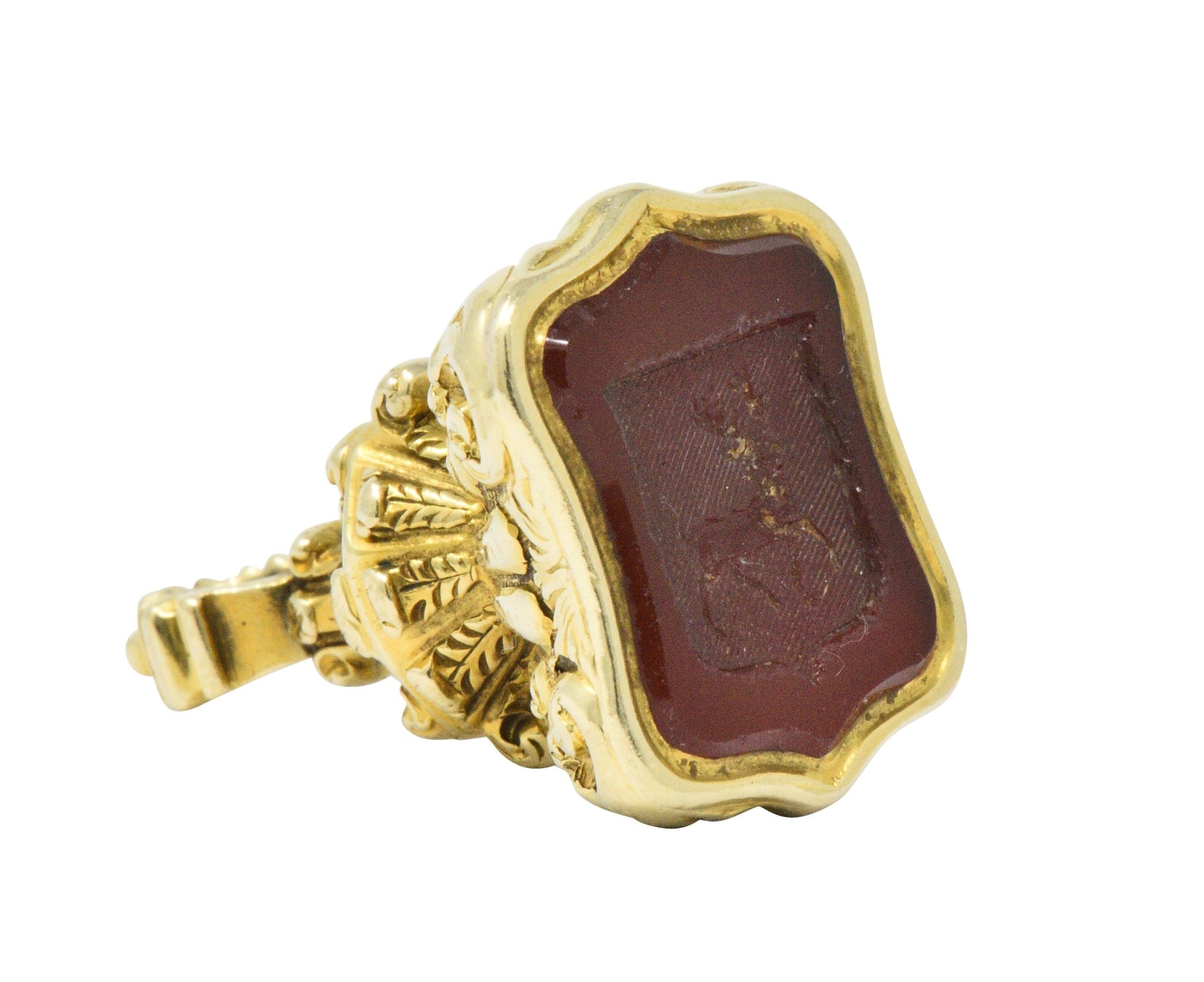Victorian Stag Carnelian Intaglio 14 Karat Gold Fob/Charm Wilson's Estate Jewelry