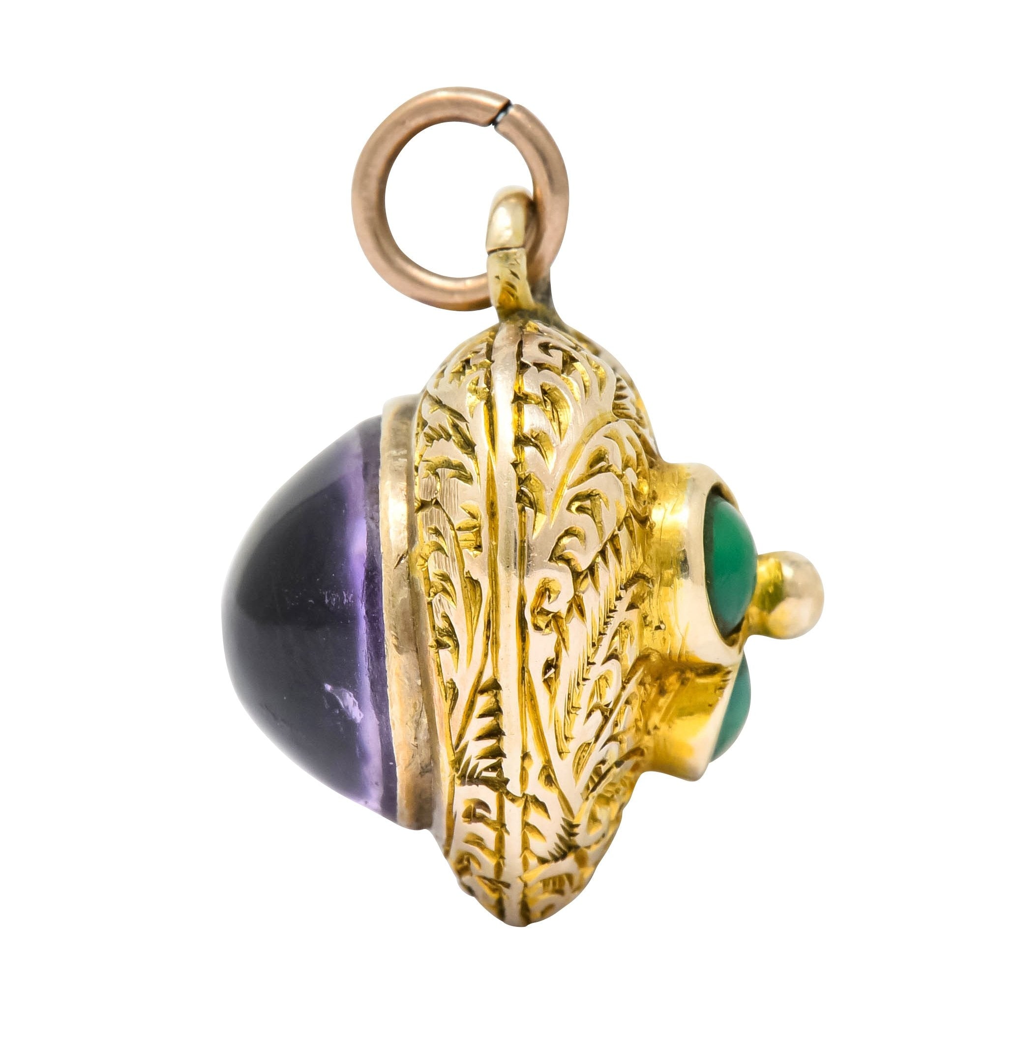 Victorian Turquoise 10 Karat Yellow Gold Engraved Heart Charm - Wilson's Estate Jewelry