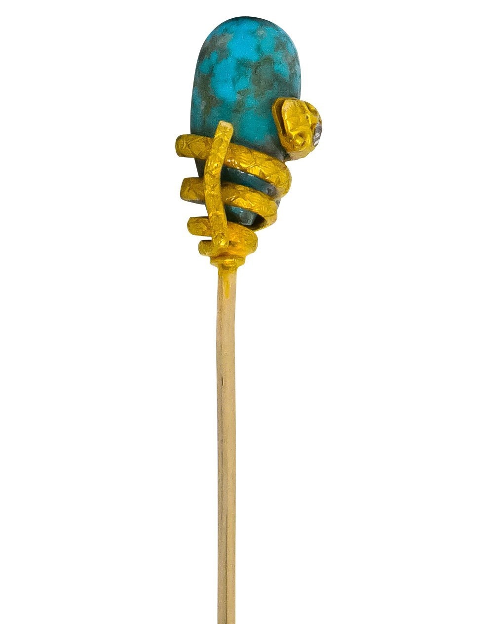 Victorian Turquoise Diamond 14 Karat Gold Snake Stickpin - Wilson's Estate Jewelry