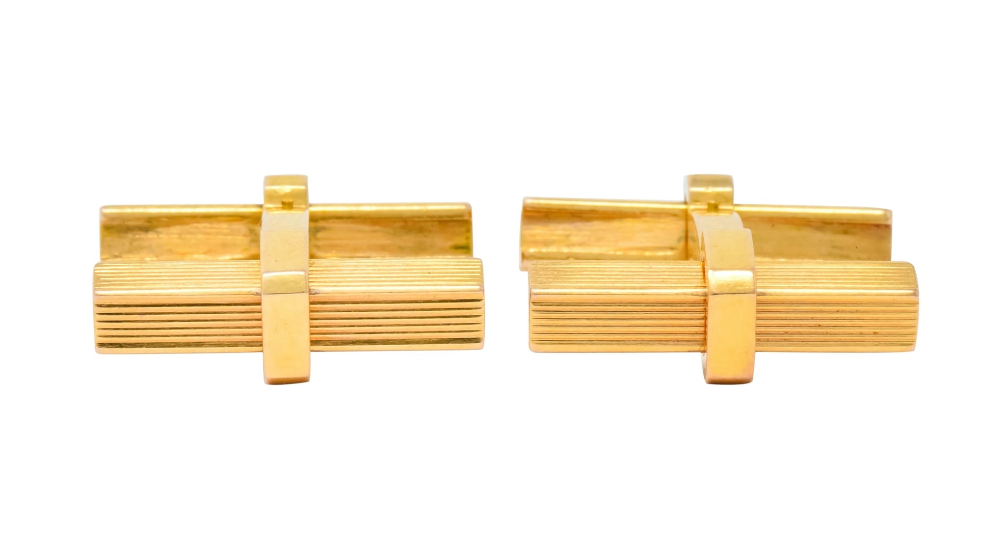 Vintage 1960's French 18 Karat Gold Men's Articulated Bar Cufflinks - Wilson's Estate Jewelry