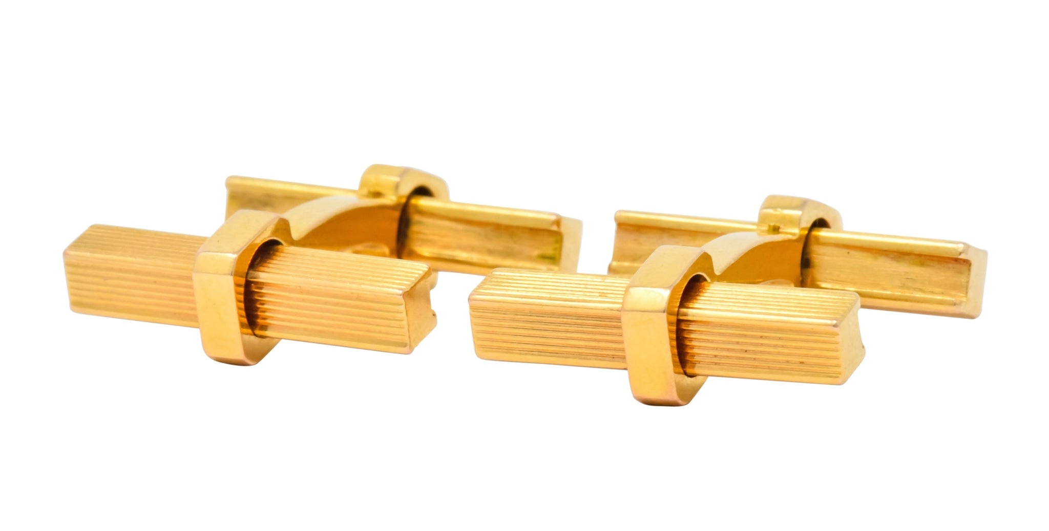 Vintage 1960's French 18 Karat Gold Men's Articulated Bar Cufflinks - Wilson's Estate Jewelry