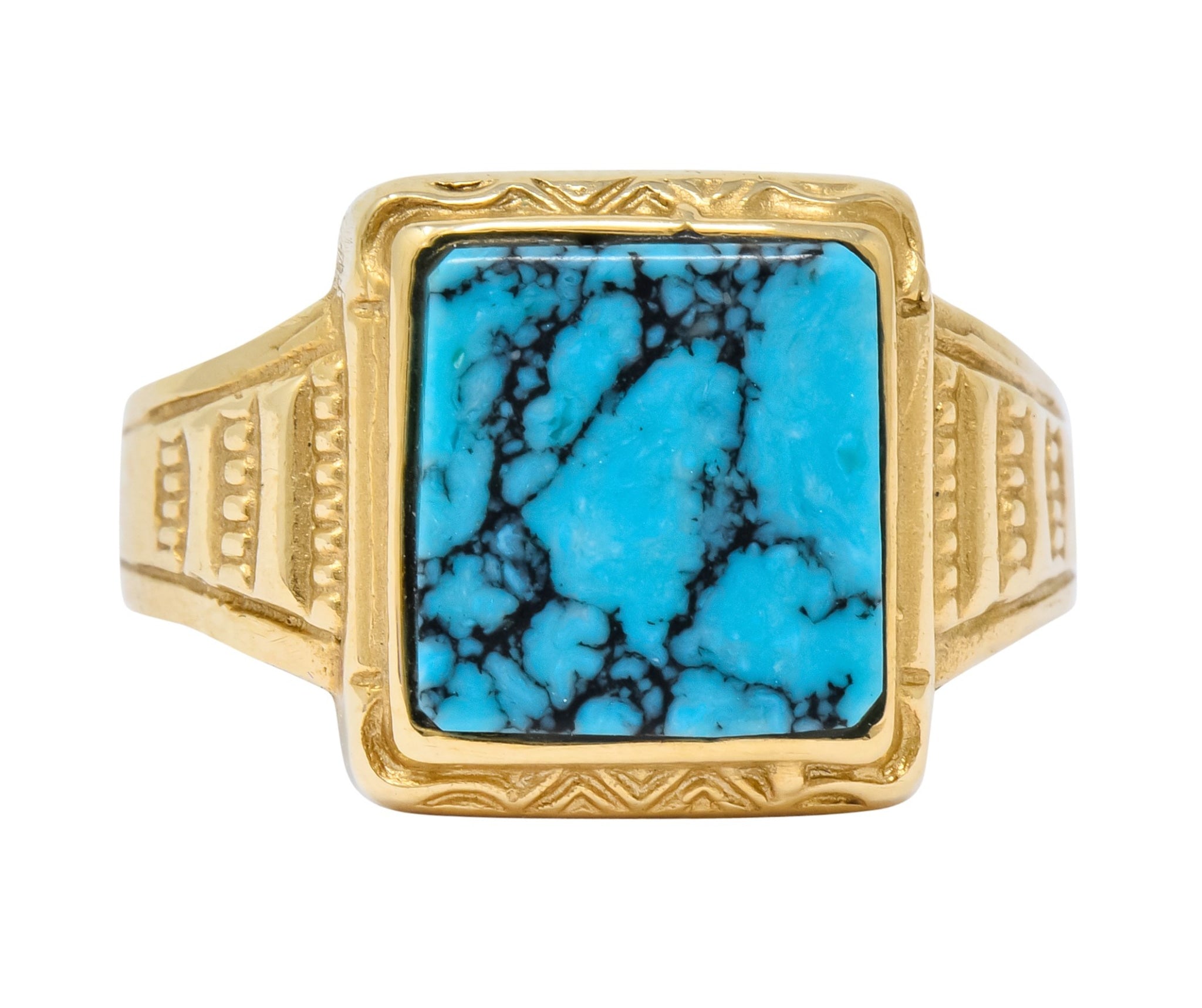 Vintage 1960's Turquoise 14 Karat Gold Square Ring - Wilson's Estate Jewelry