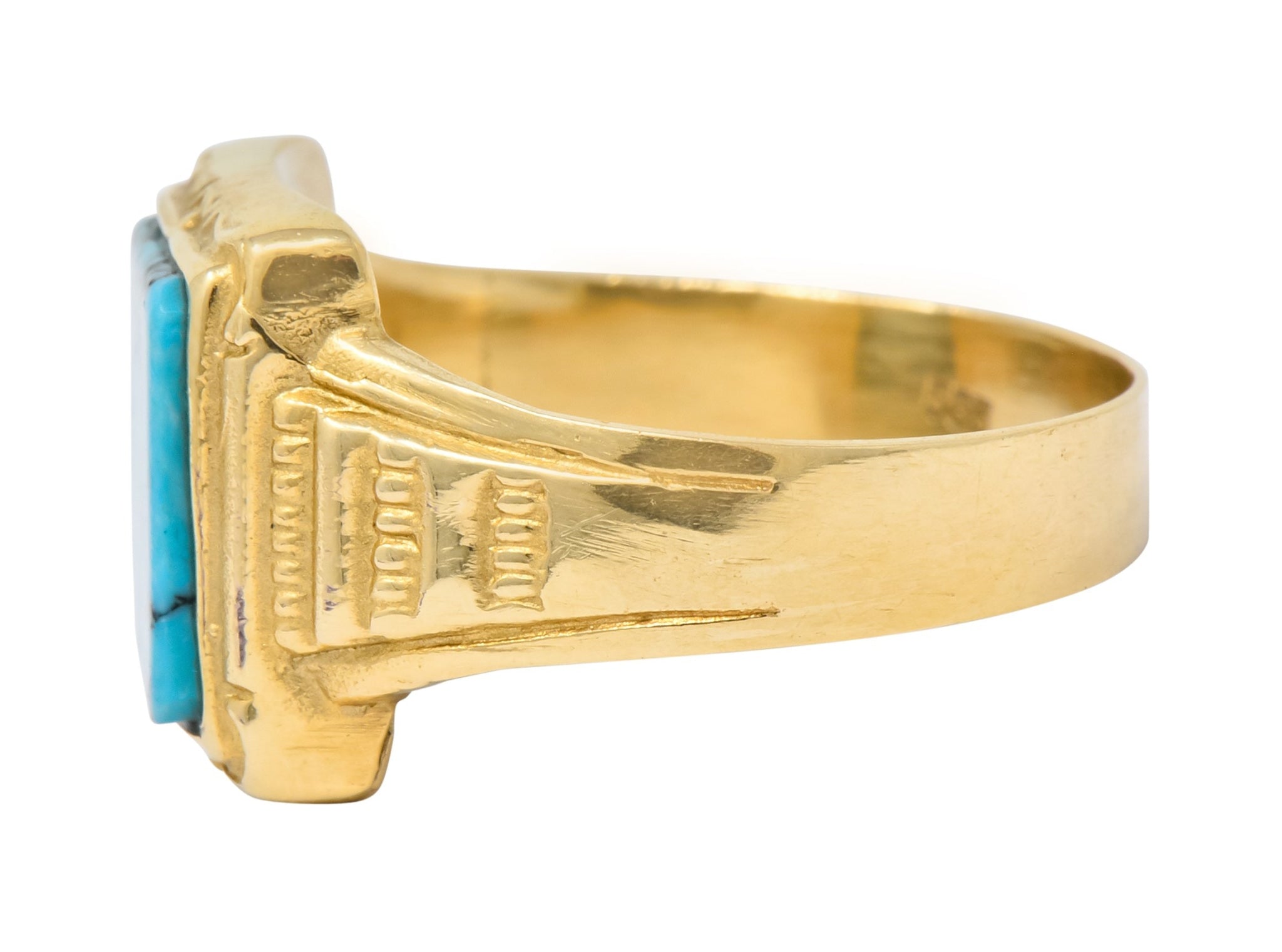 Vintage 1960's Turquoise 14 Karat Gold Square Ring - Wilson's Estate Jewelry