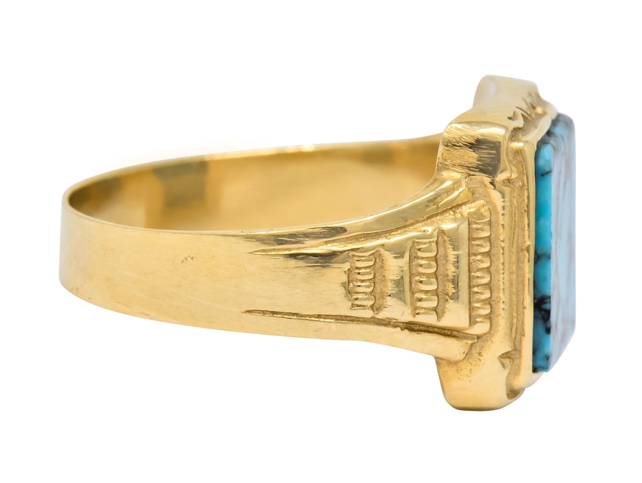 Vintage 1960's Turquoise 14 Karat Gold Square Ring - Wilson's Estate Jewelry