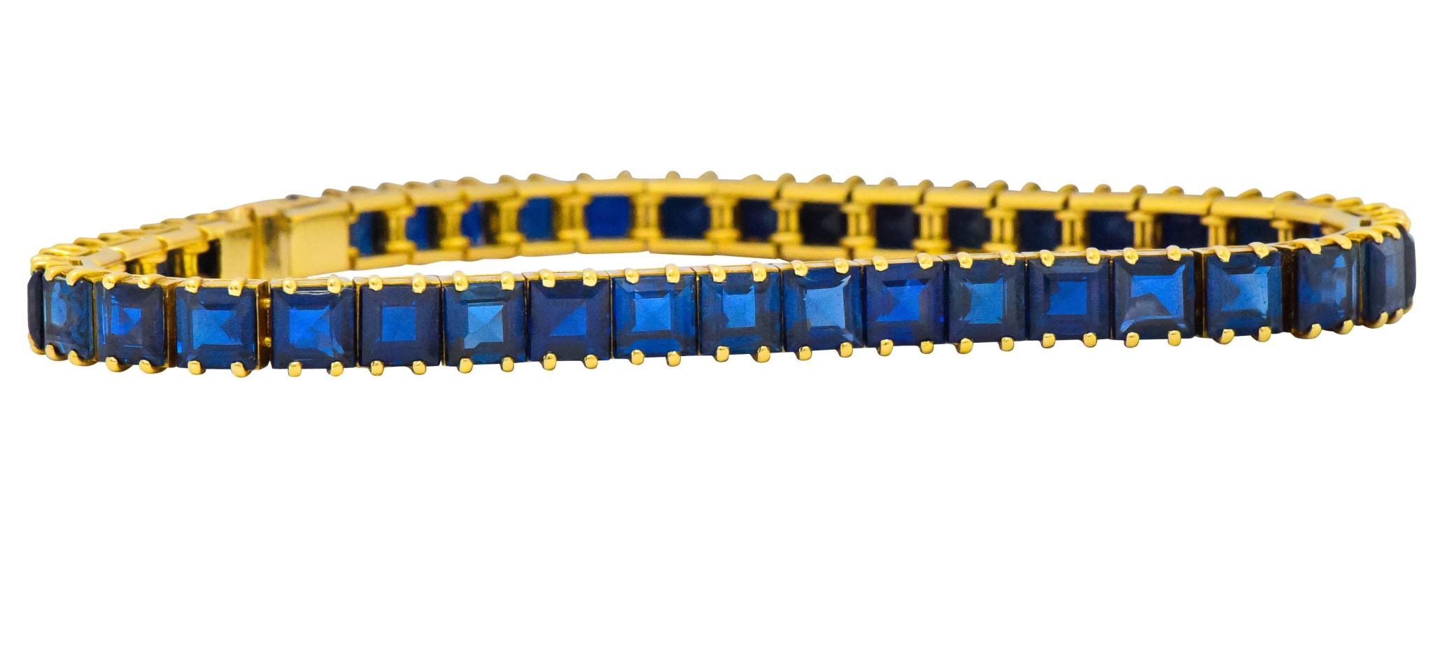 1950's Mid-Century 22.00 CTW No Heat Sapphire 18 Karat Gold Line Bracelet GIA Wilson's Estate Jewelry