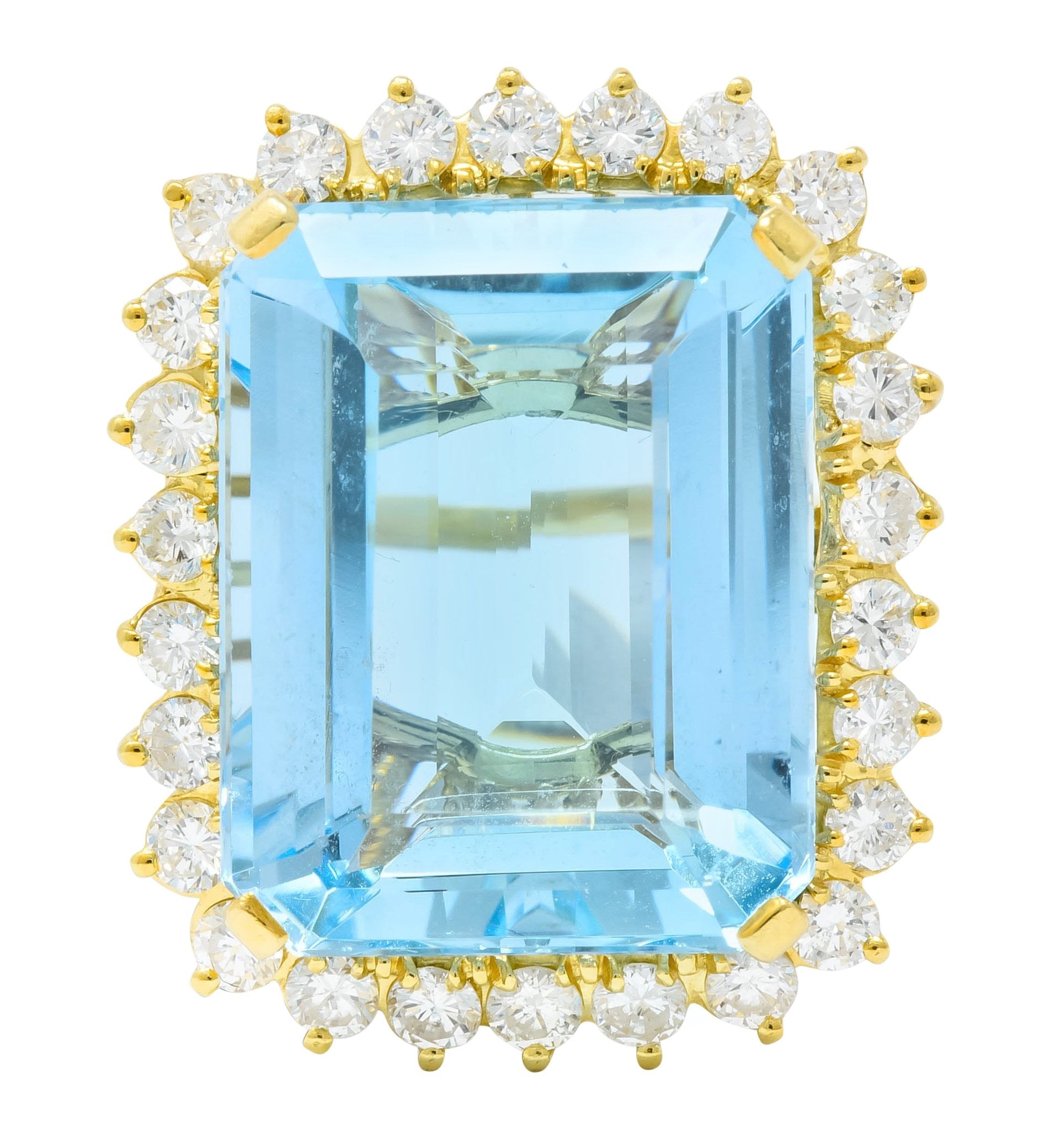 Vintage 30.50 CTW Aquamarine Diamond 18 Karat Gold Cluster Cocktail Ring - Wilson's Estate Jewelry