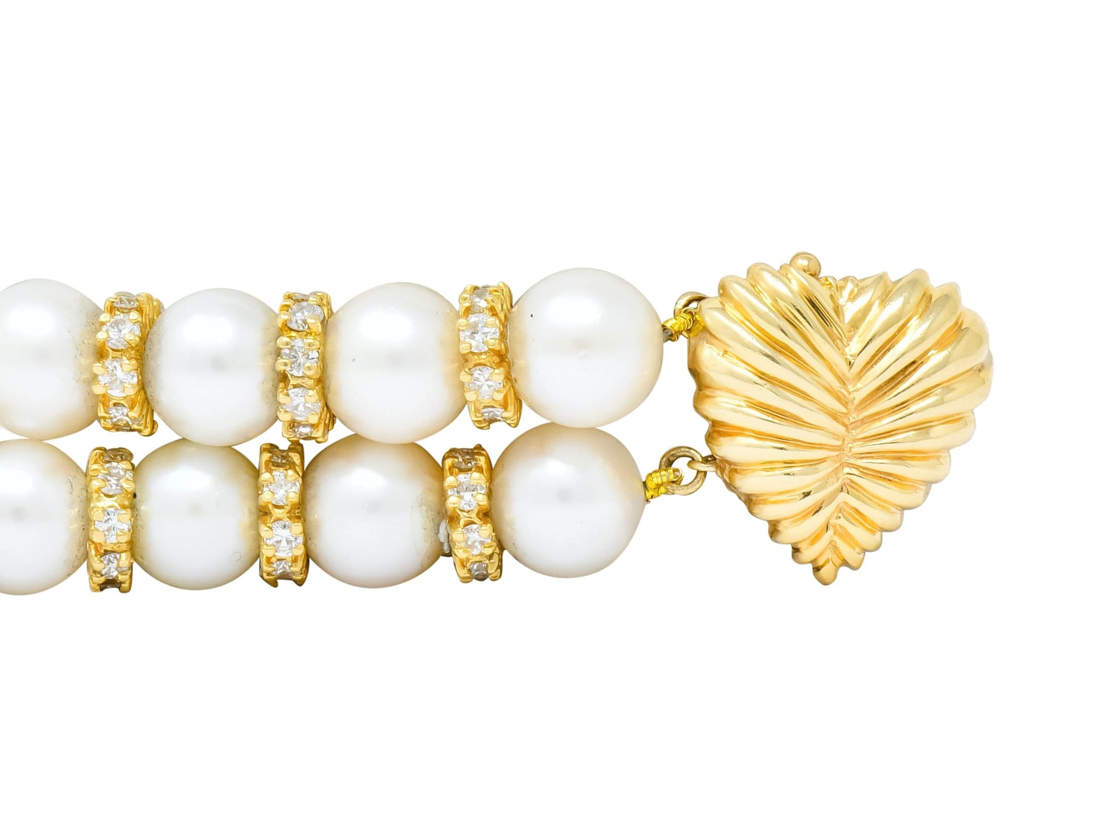 Vintage 35.50 CTW Sapphire Emerald Diamond Pearl 18 Karat Gold Heart Bracelet - Wilson's Estate Jewelry