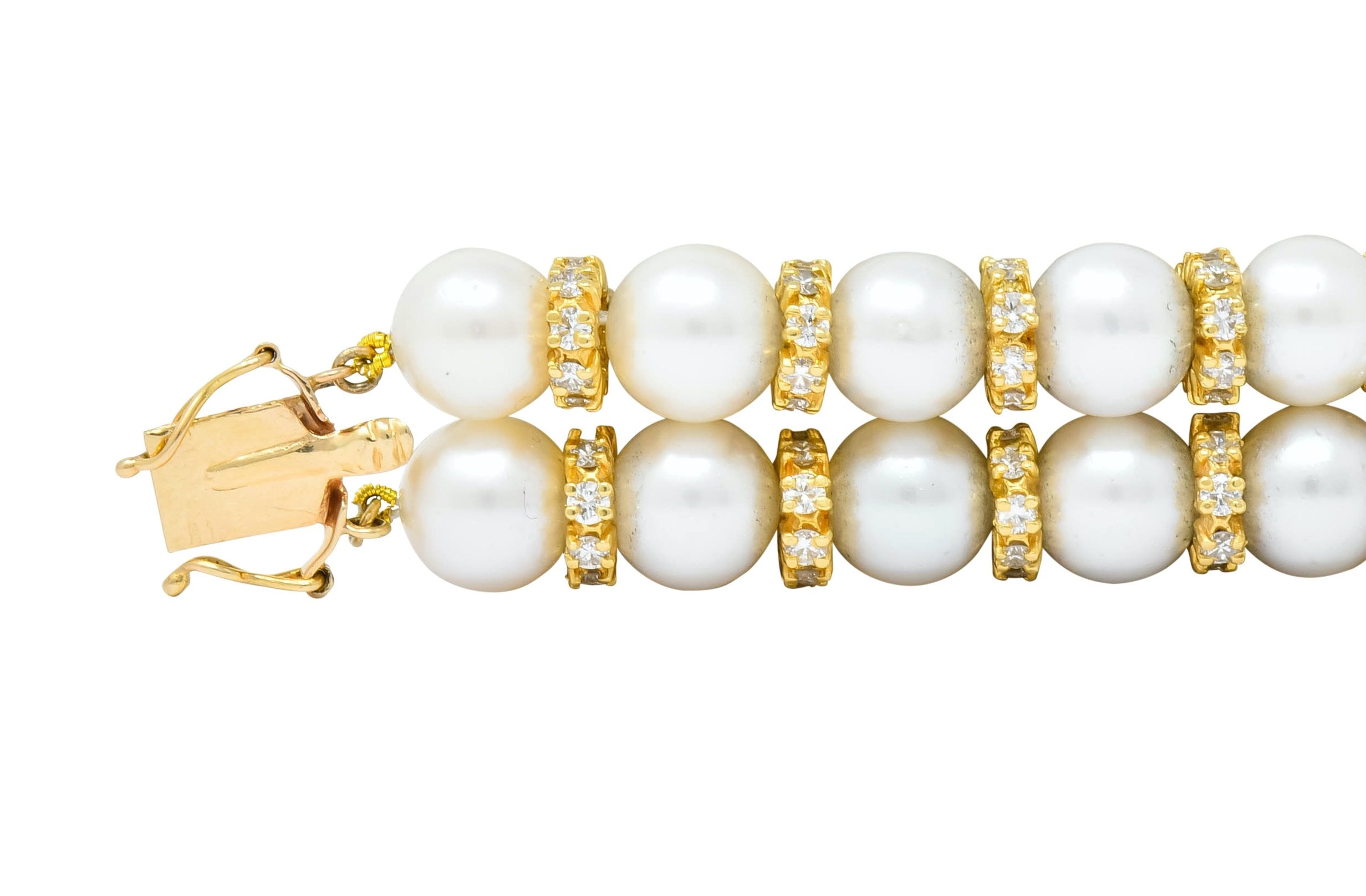 Vintage 35.50 CTW Sapphire Emerald Diamond Pearl 18 Karat Gold Heart Bracelet - Wilson's Estate Jewelry