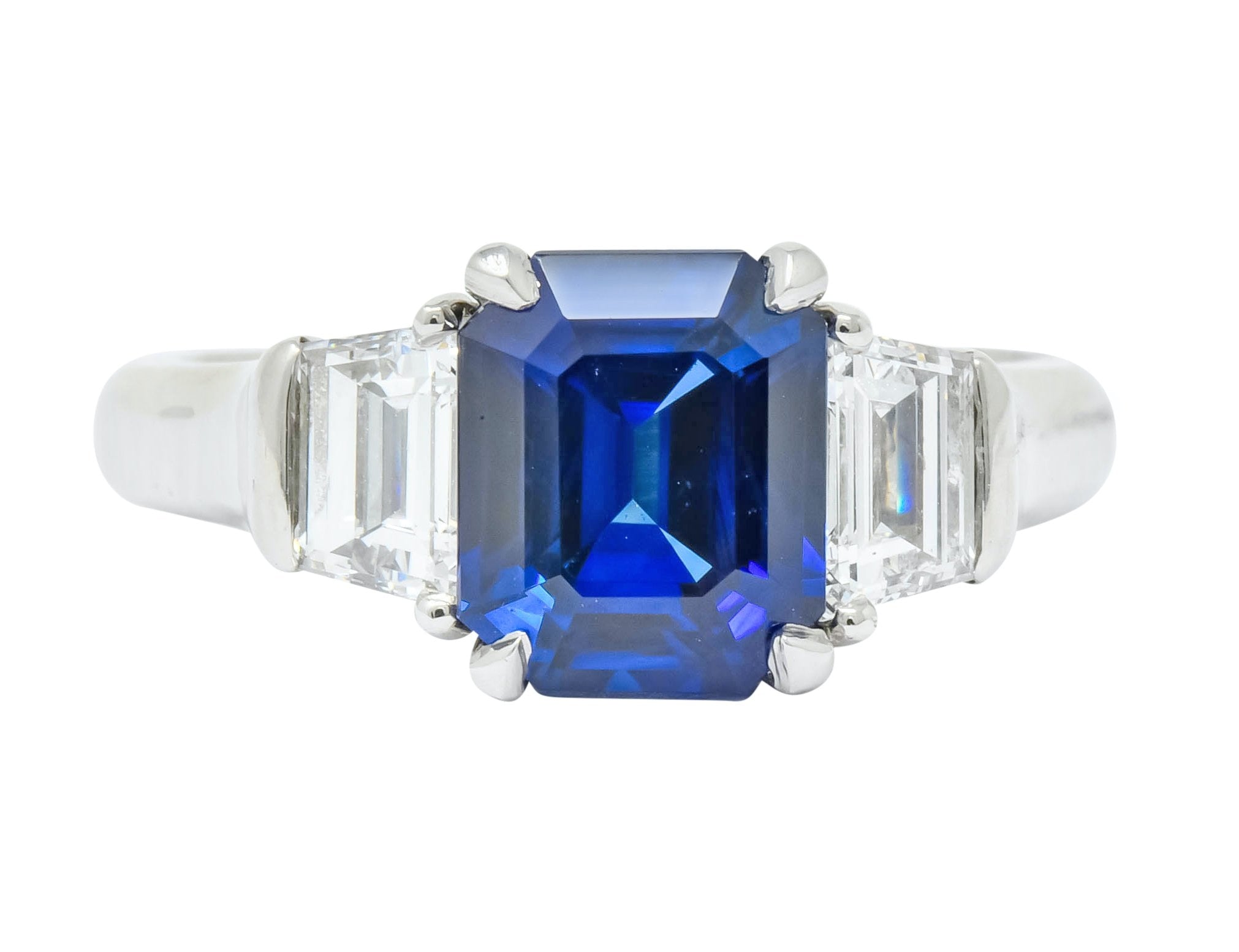 Vintage 4.02 CTW Royal Blue Sapphire Diamond Platinum Three Stone Ring Wilson's Estate Jewelry