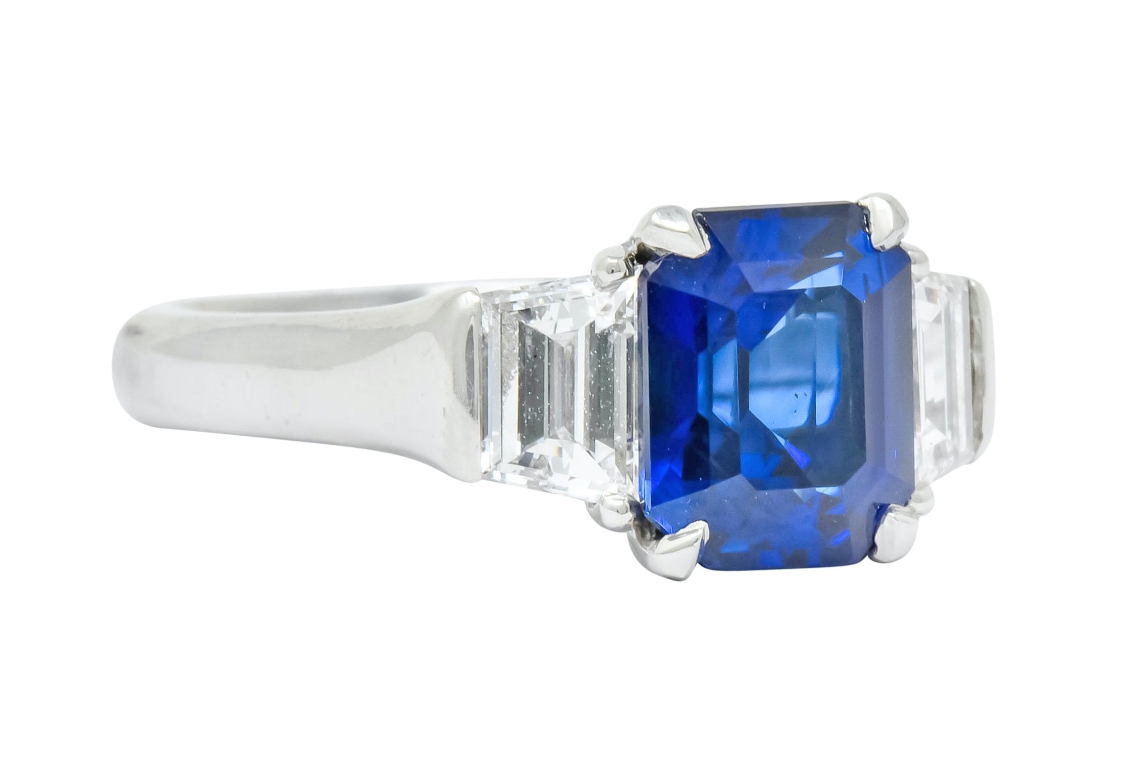 Vintage 4.02 CTW Royal Blue Sapphire Diamond Platinum Three Stone Ring Wilson's Estate Jewelry