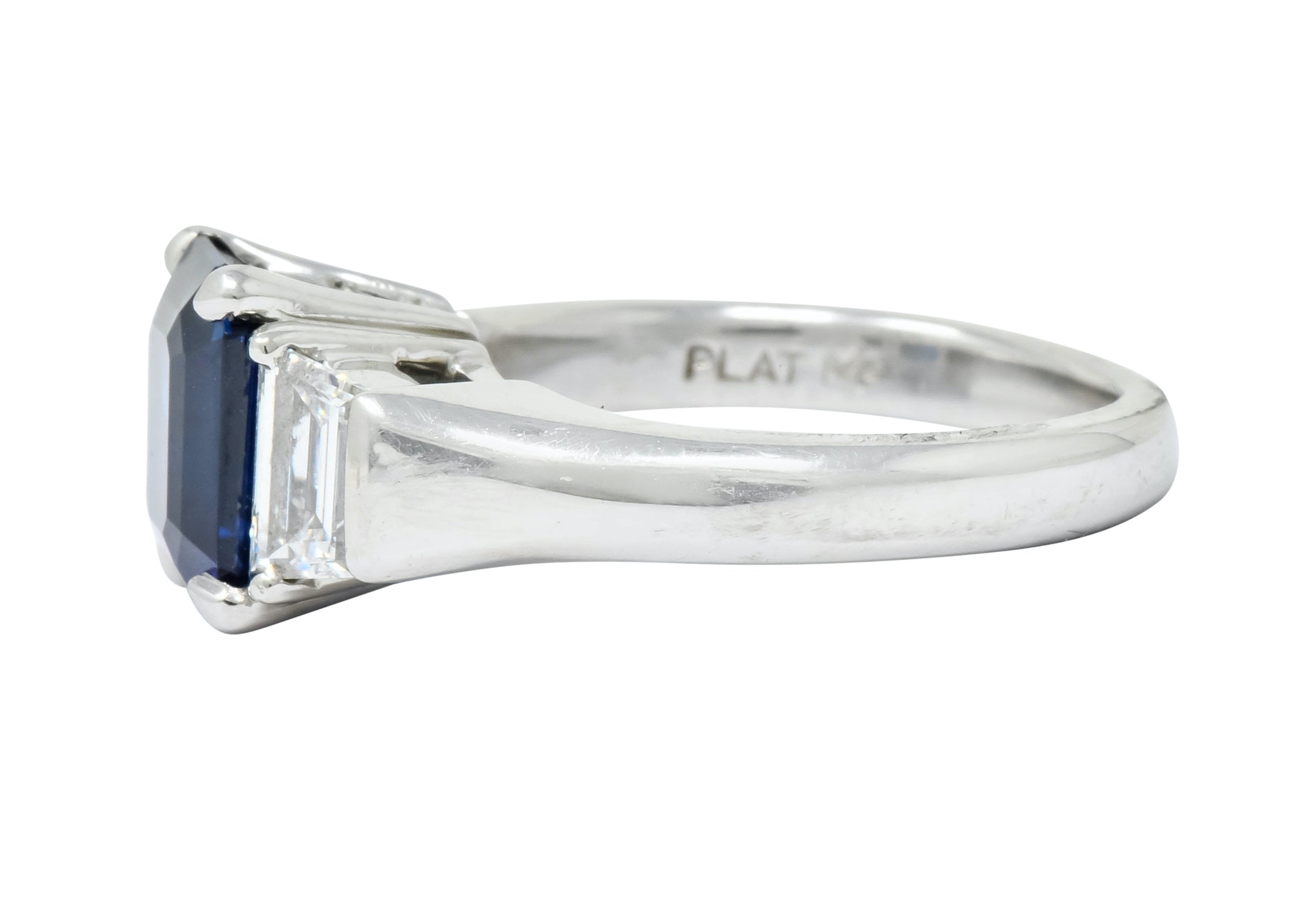 Vintage 4.02 CTW Royal Blue Sapphire Diamond Platinum Three Stone Ring Wilson's Estate Jewelry