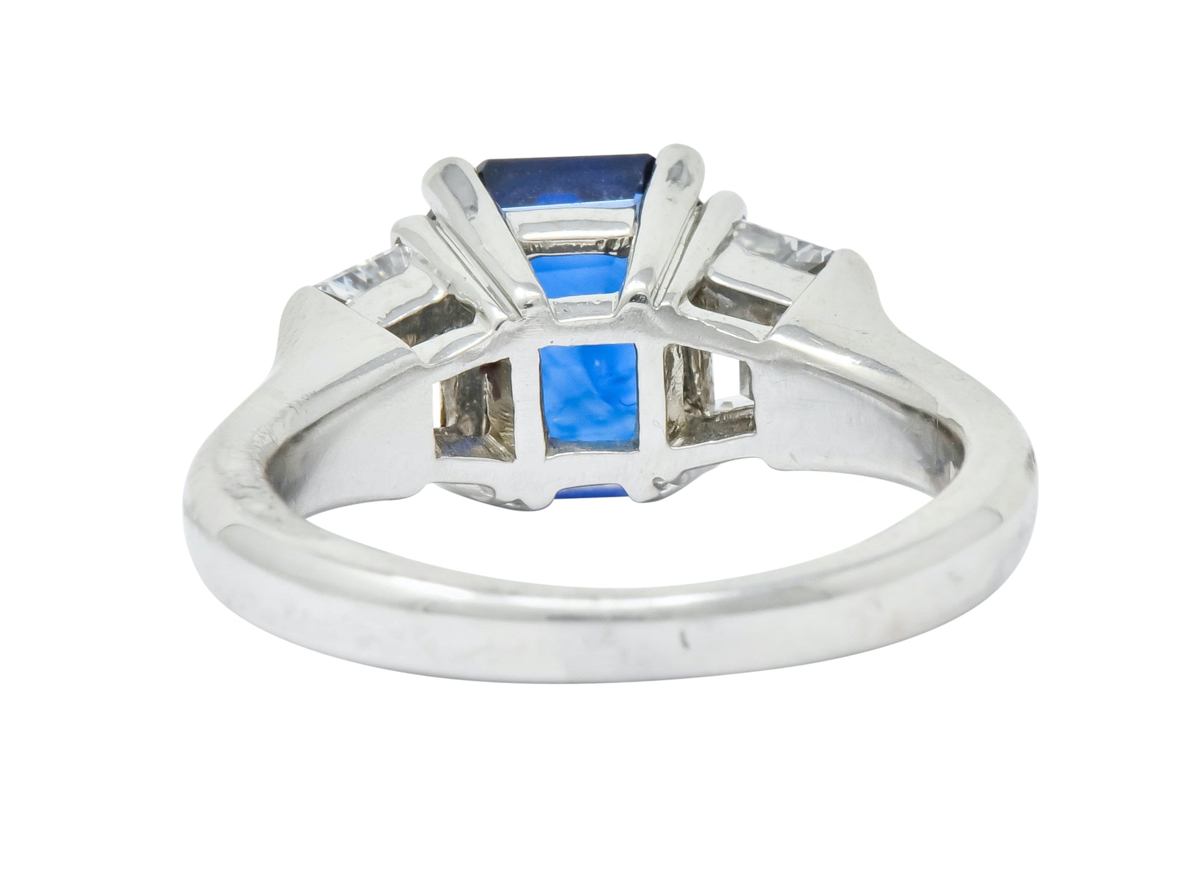 Vintage 4.02 CTW Royal Blue Sapphire Diamond Platinum Three Stone Ring Wilson's Estate Jewelry