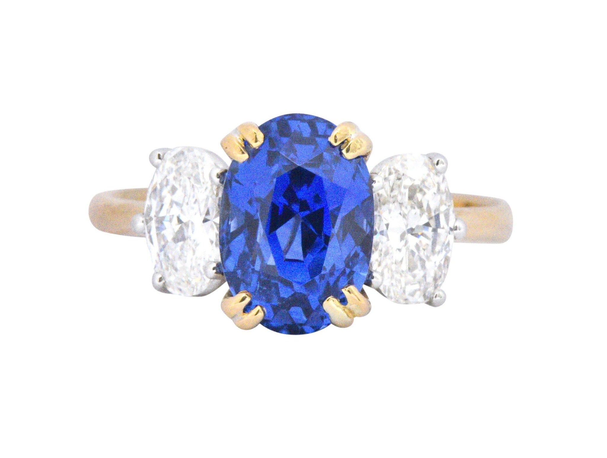 Vintage 4.22 CTW No Heat Natural Sapphire Diamond 18 Karat Gold Ring AGL Wilson's Estate Jewelry