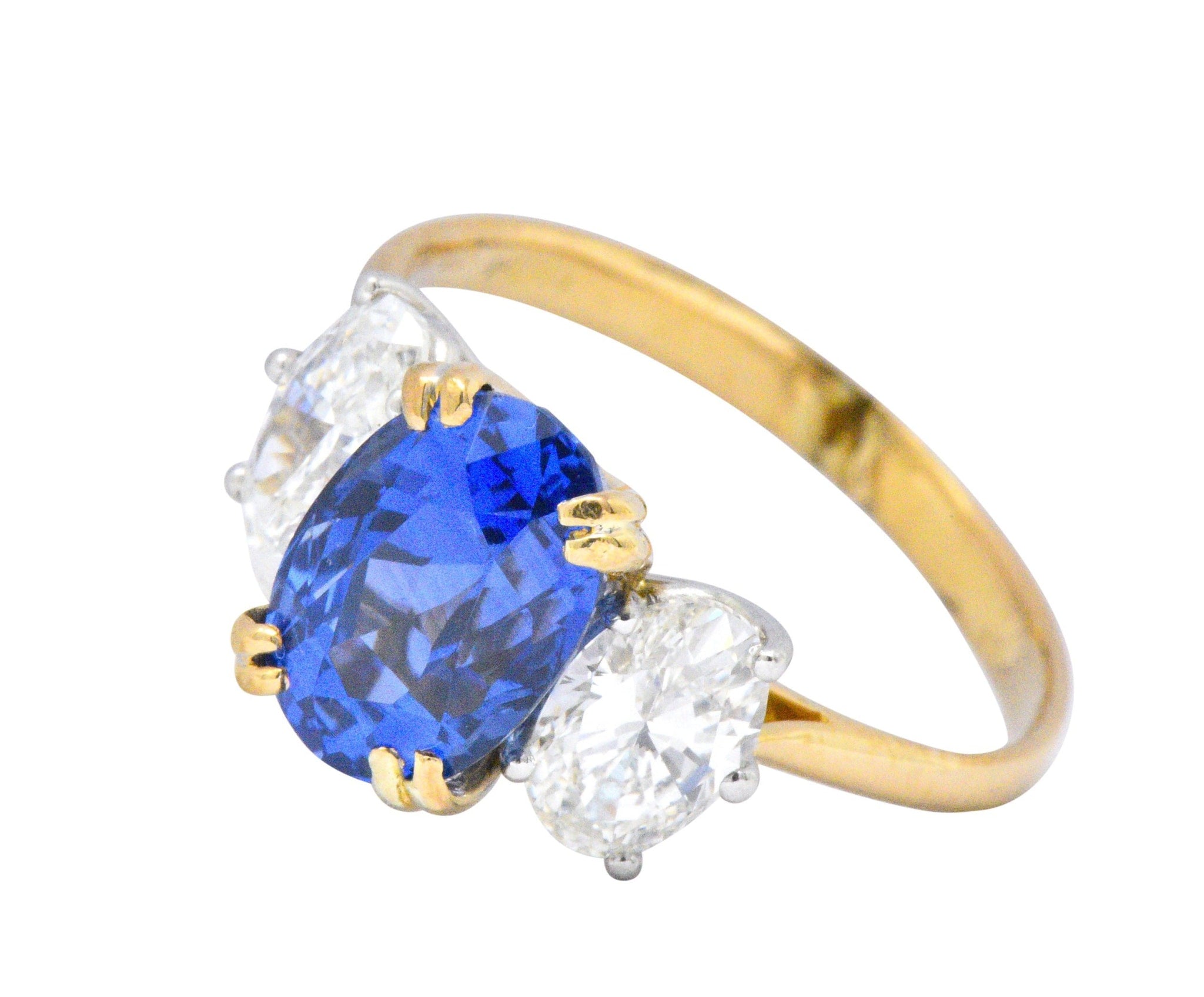 Vintage 4.22 CTW No Heat Natural Sapphire Diamond 18 Karat Gold Ring AGL Wilson's Estate Jewelry