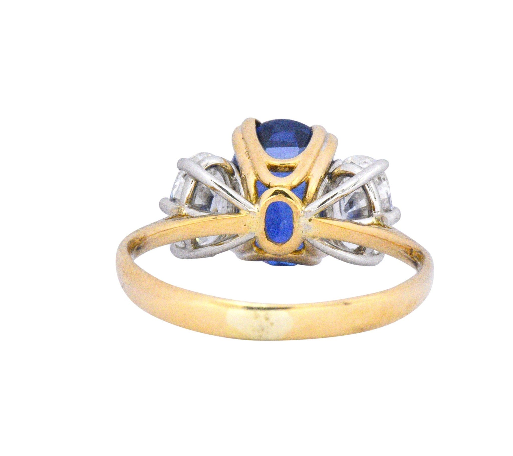 Vintage 4.22 CTW No Heat Natural Sapphire Diamond 18 Karat Gold Ring AGL Wilson's Estate Jewelry