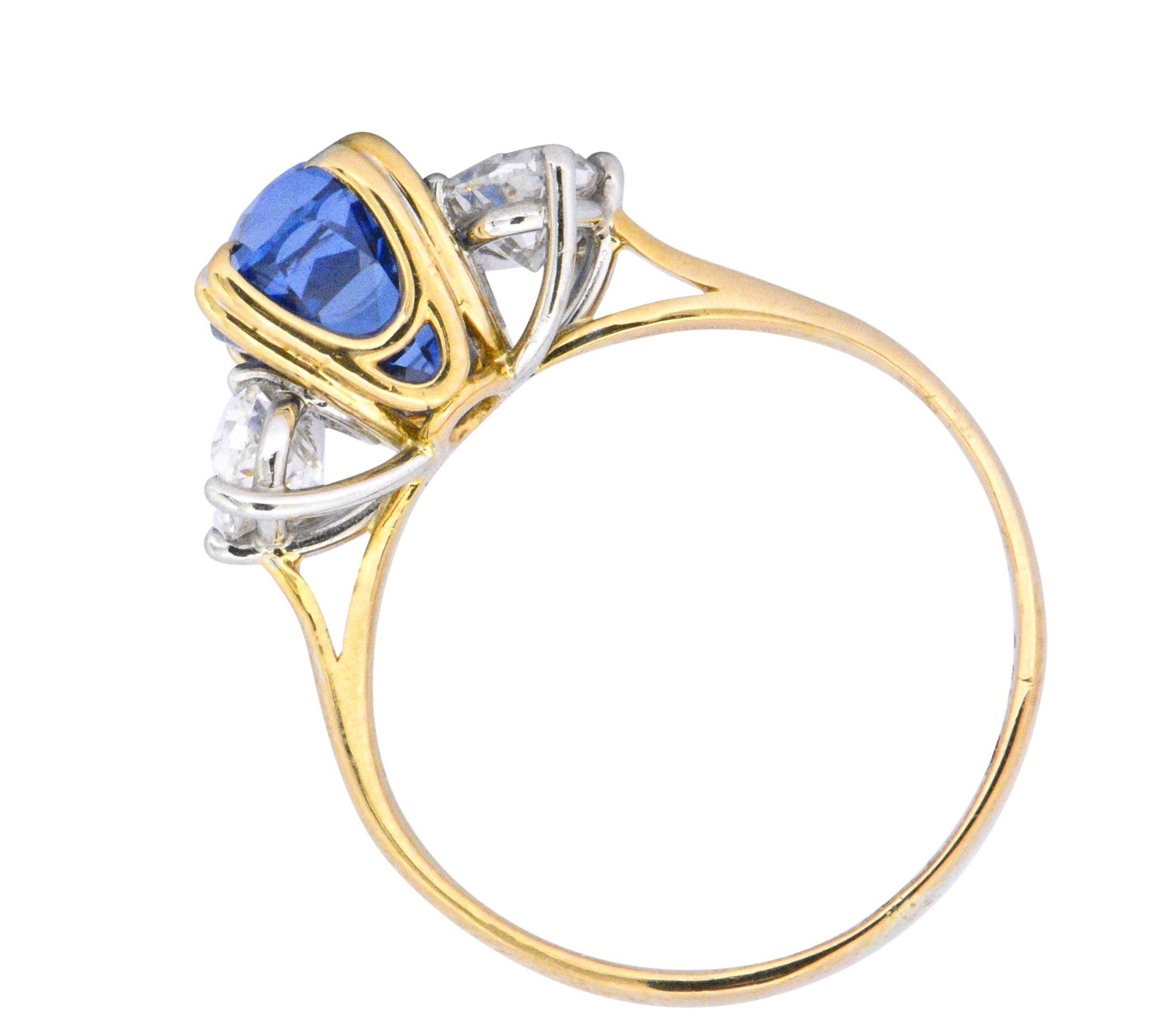 Vintage 4.22 CTW No Heat Natural Sapphire Diamond 18 Karat Gold Ring AGL Wilson's Estate Jewelry
