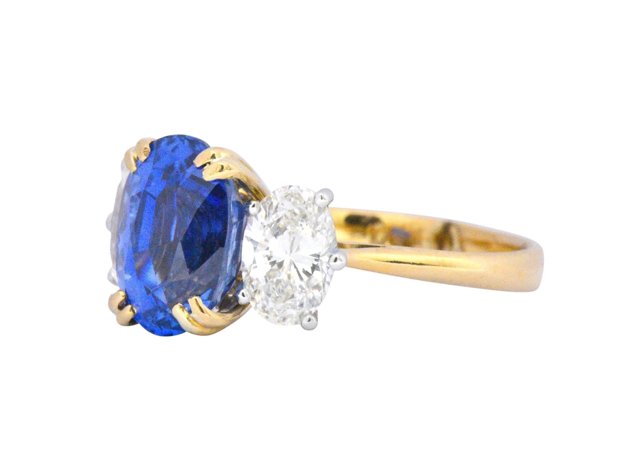 Vintage 4.22 CTW No Heat Natural Sapphire Diamond 18 Karat Gold Ring AGL Wilson's Estate Jewelry