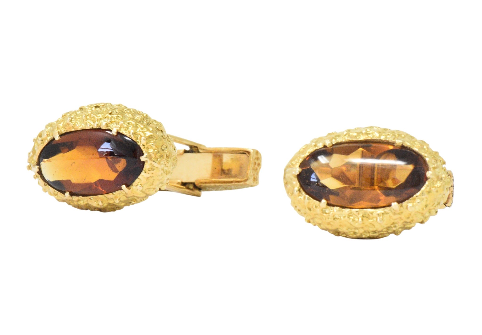 Vintage Citrine Cabochon 18 Karat Gold Men's Cufflinks Wilson's Estate Jewelry