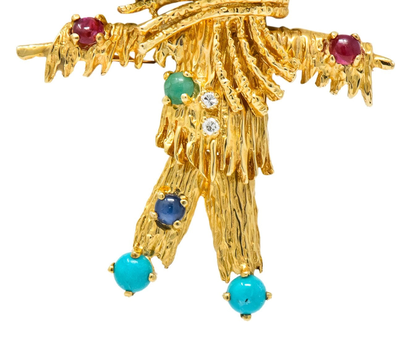 Vintage Diamond Sapphire Ruby Multi-Gem 14 Karat Gold Scarecrow Brooch - Wilson's Estate Jewelry