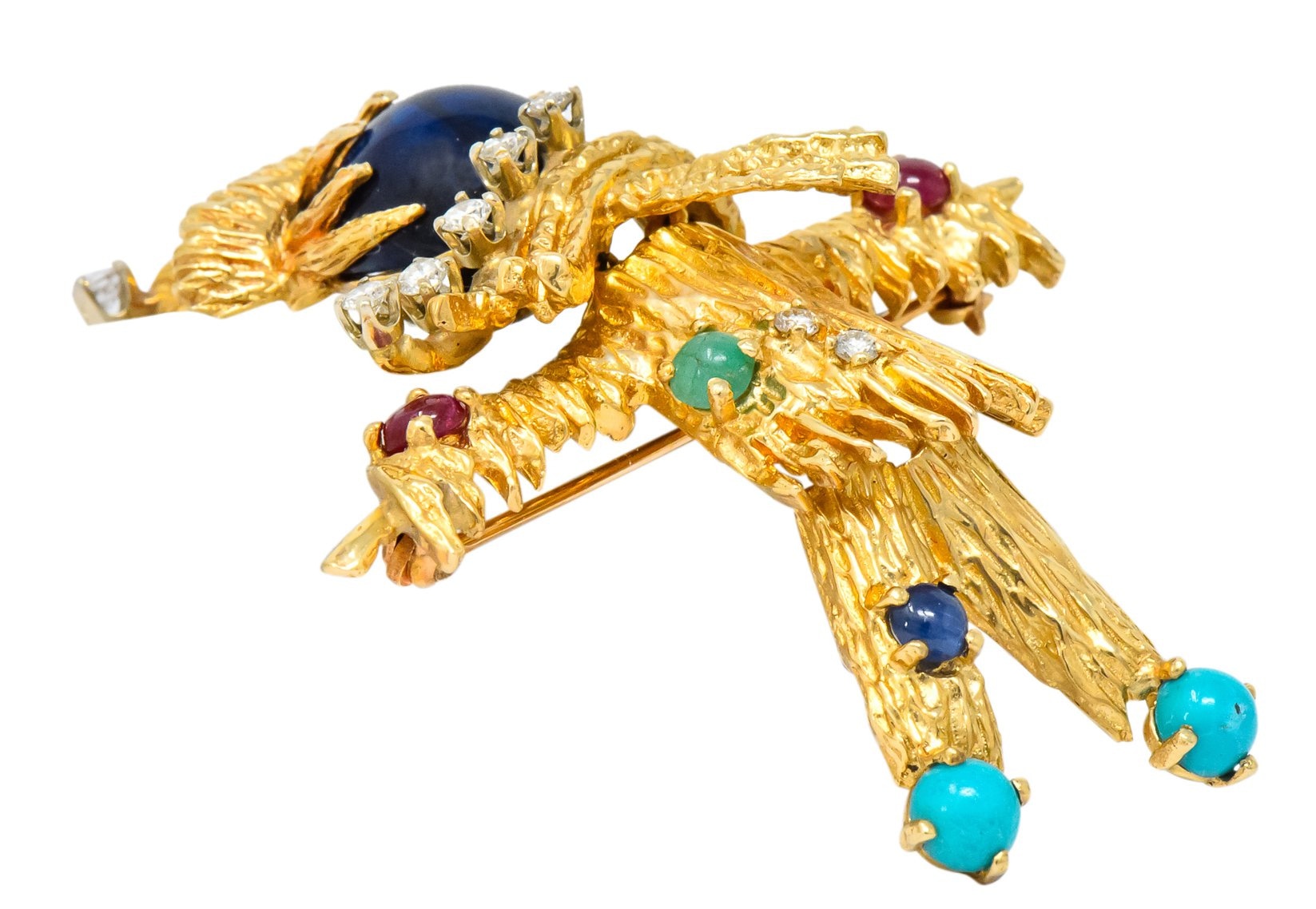 Vintage Diamond Sapphire Ruby Multi-Gem 14 Karat Gold Scarecrow Brooch - Wilson's Estate Jewelry