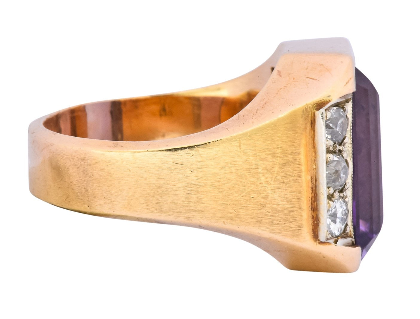 Vintage Emerald Cut Amethyst Diamond 14 Karat Gold Statement Ring - Wilson's Estate Jewelry