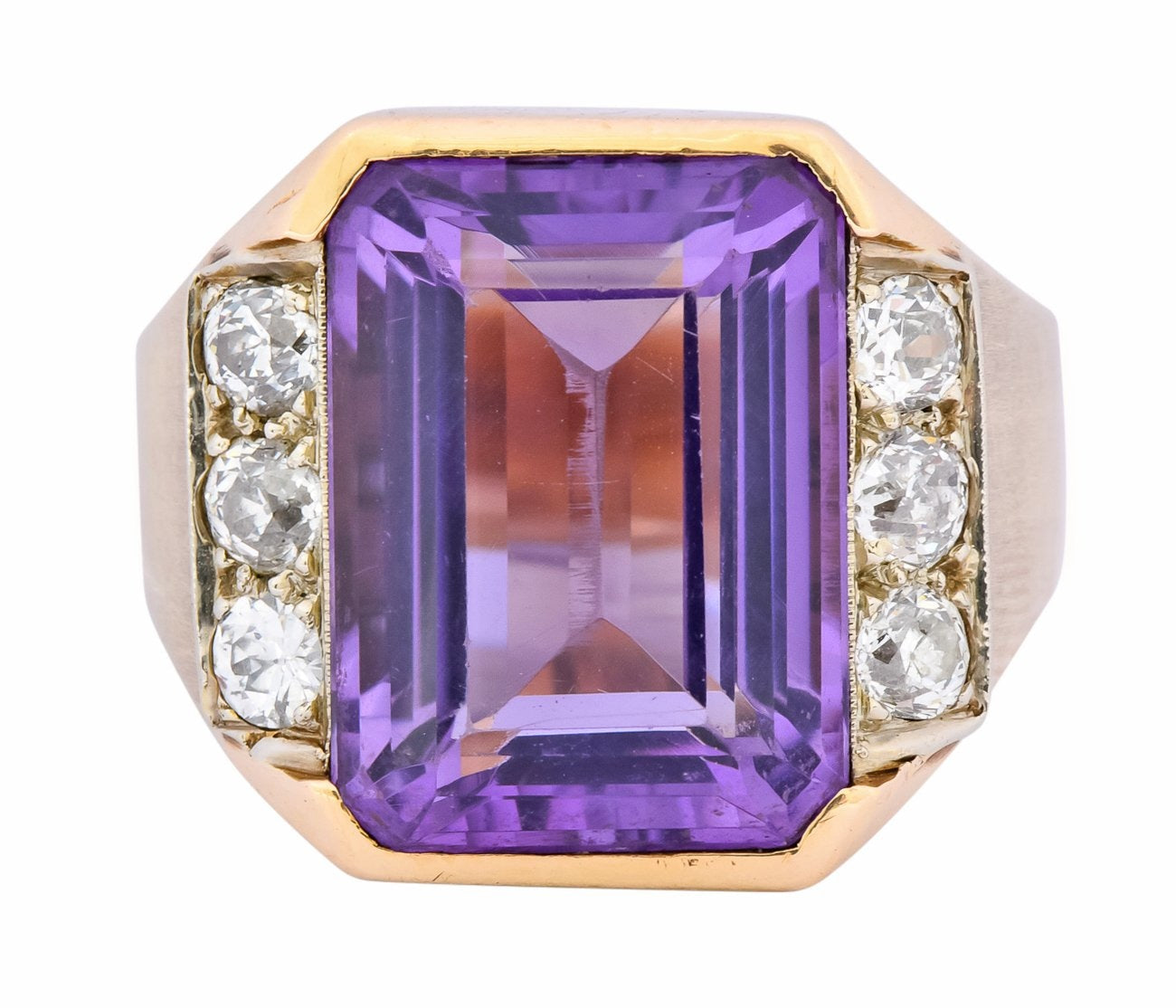 Vintage Emerald Cut Amethyst Diamond 14 Karat Gold Statement Ring - Wilson's Estate Jewelry