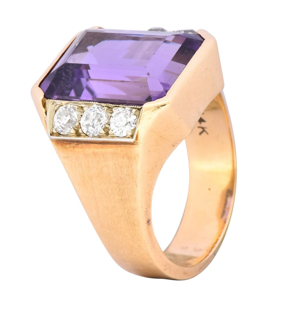 Vintage Emerald Cut Amethyst Diamond 14 Karat Gold Statement Ring - Wilson's Estate Jewelry