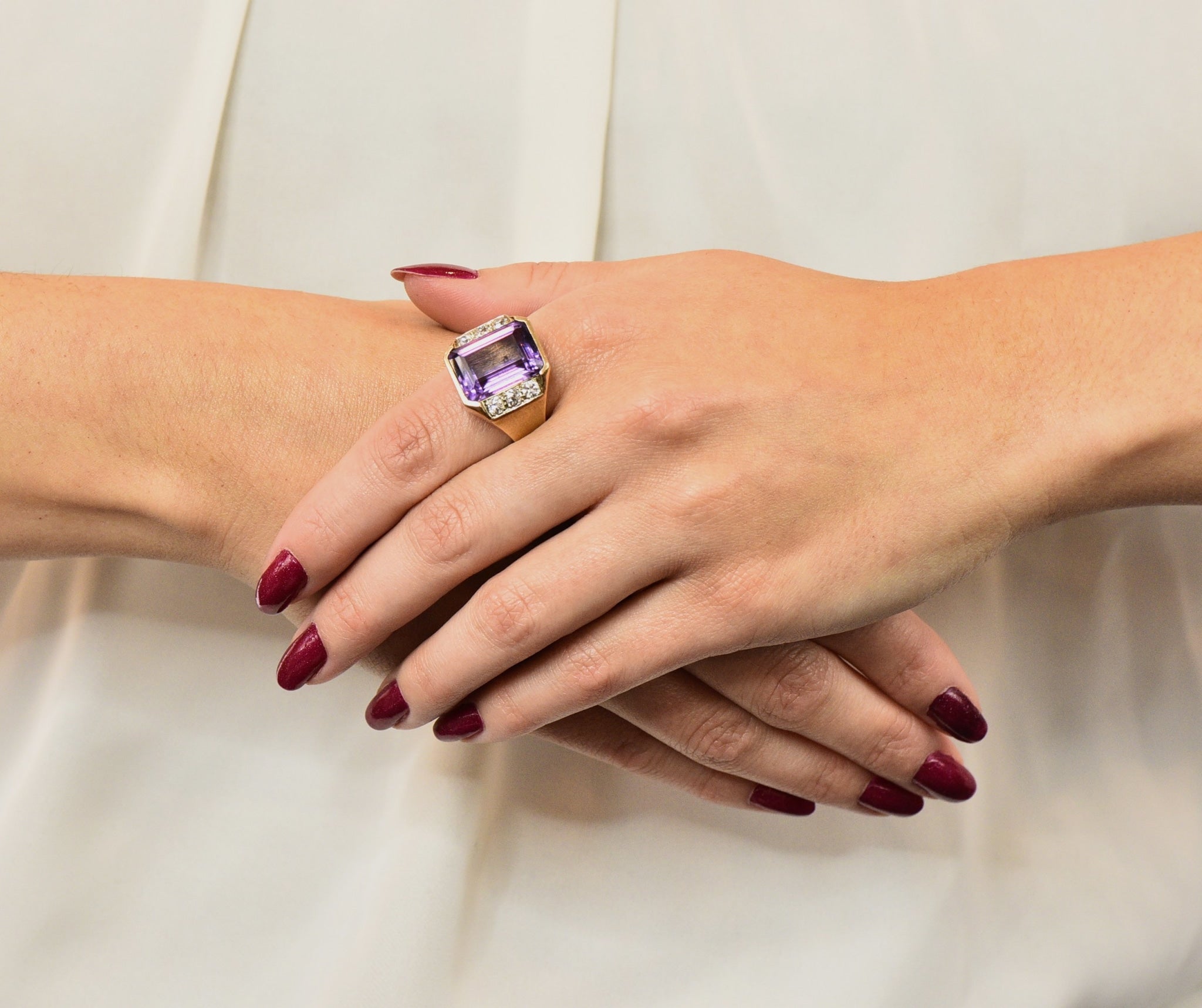 Vintage Emerald Cut Amethyst Diamond 14 Karat Gold Statement Ring - Wilson's Estate Jewelry