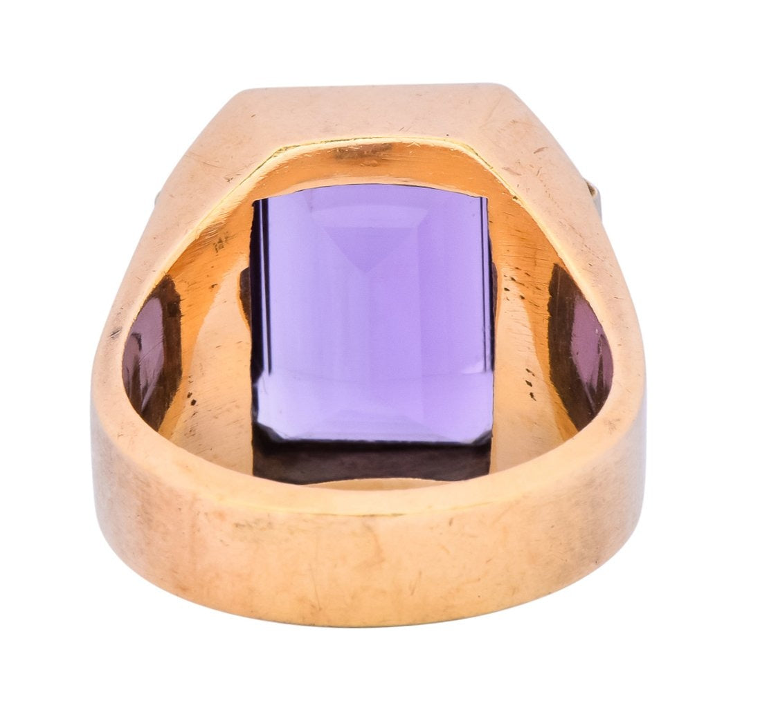 Vintage Emerald Cut Amethyst Diamond 14 Karat Gold Statement Ring - Wilson's Estate Jewelry