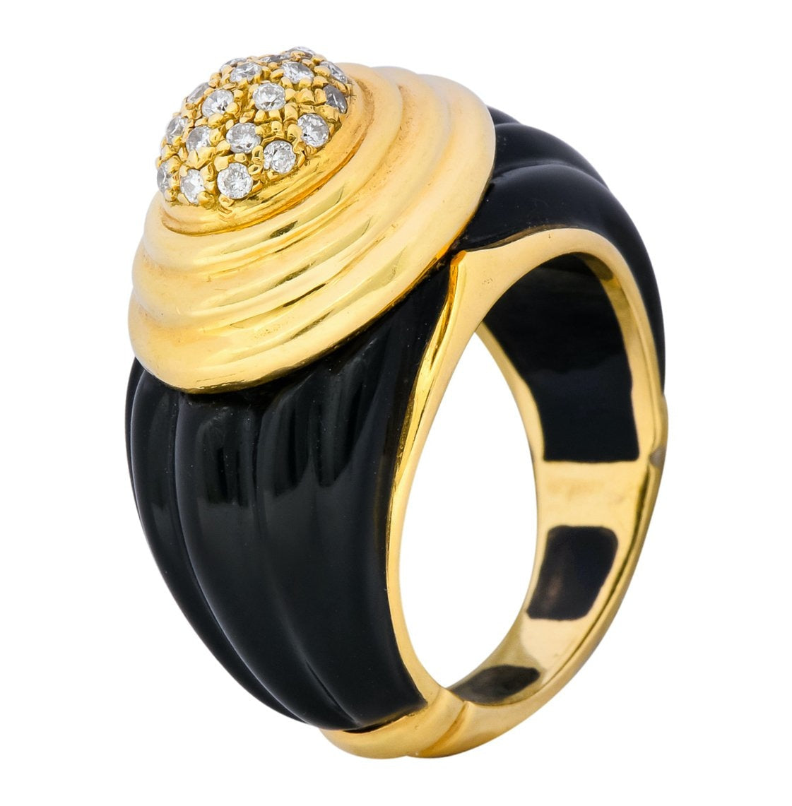 Vintage Fine French Diamond Onyx 18 Karat Gold Ring - Wilson's Estate Jewelry
