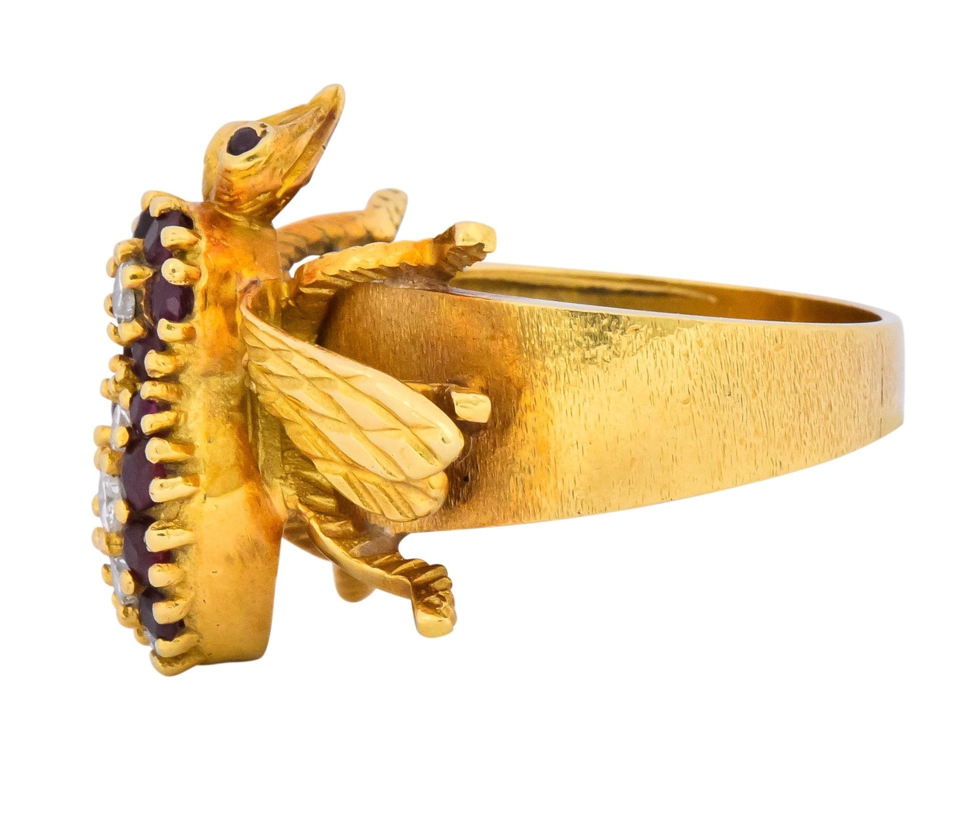 Vintage Herbert Rosenthal 0.95 CTW Diamond Ruby 18 Karat Gold Bee Ring - Wilson's Estate Jewelry