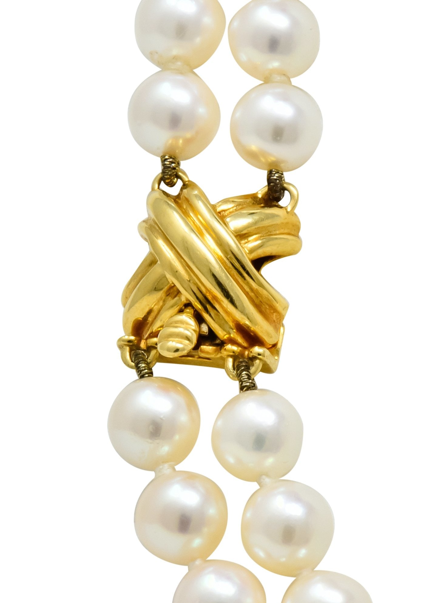 Vintage Tiffany & Co. Cultured Pearl 18 Karat Gold Double Strand Necklace Circa 1990's - Wilson's Estate Jewelry