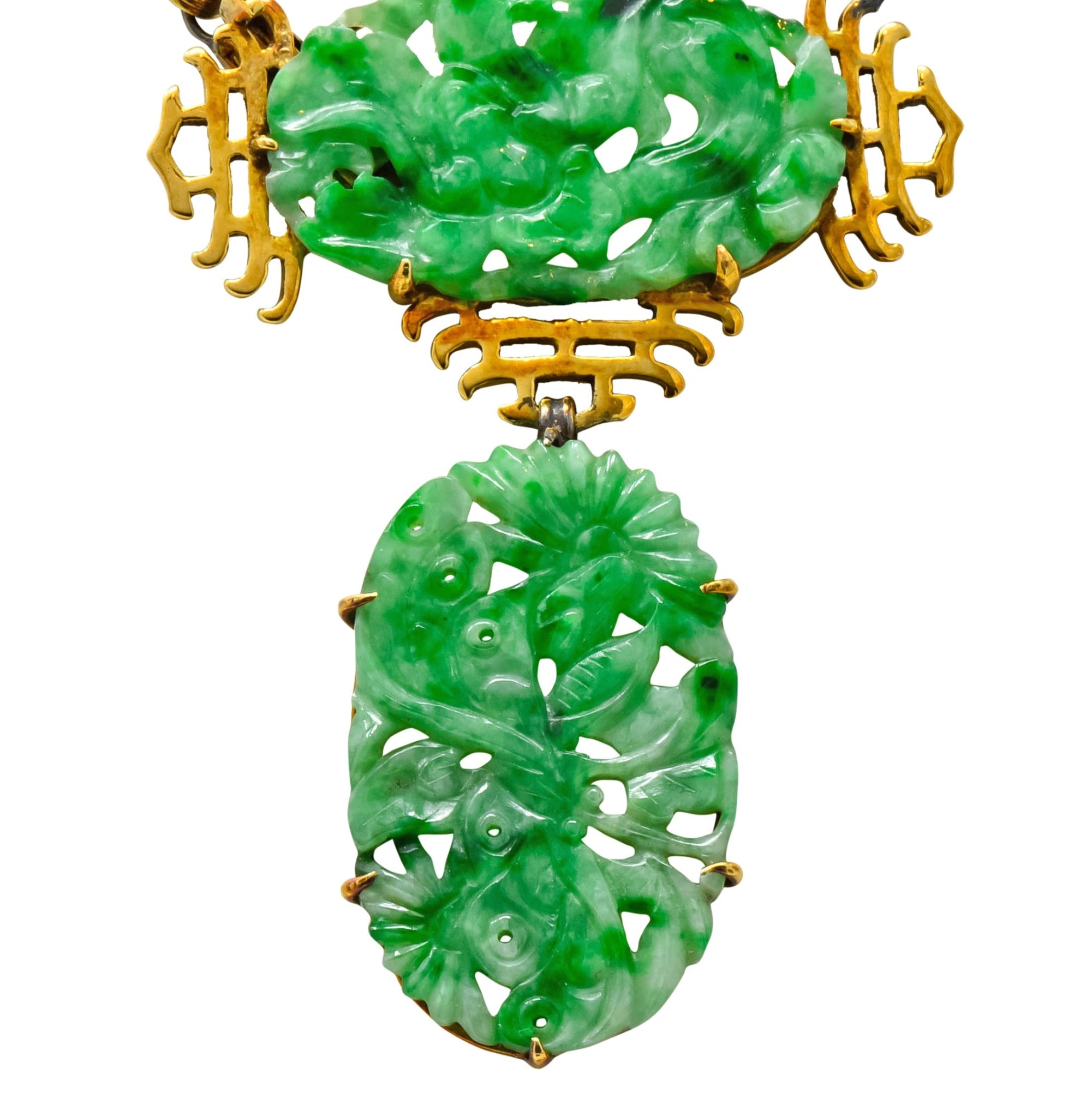 Walter Lampl Retro Jade 14 Karat Yellow Gold Drop Necklace - Wilson's Estate Jewelry