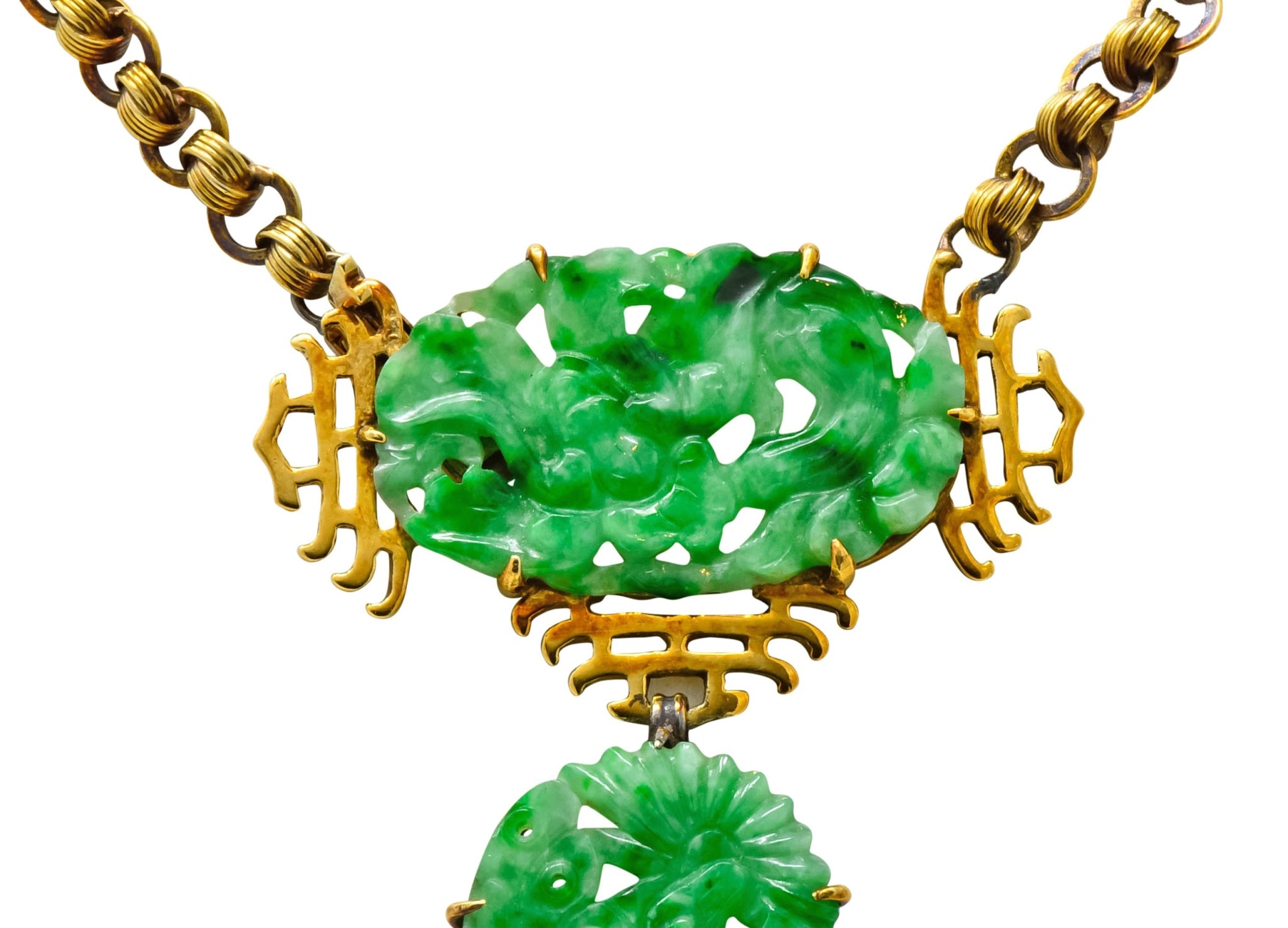 Walter Lampl Retro Jade 14 Karat Yellow Gold Drop Necklace - Wilson's Estate Jewelry