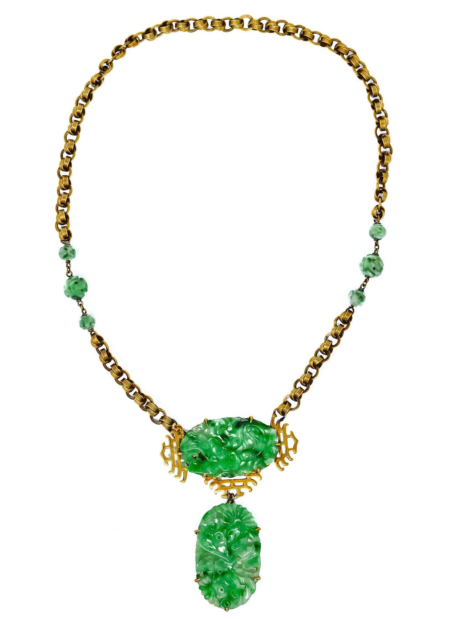 Walter Lampl Retro Jade 14 Karat Yellow Gold Drop Necklace - Wilson's Estate Jewelry