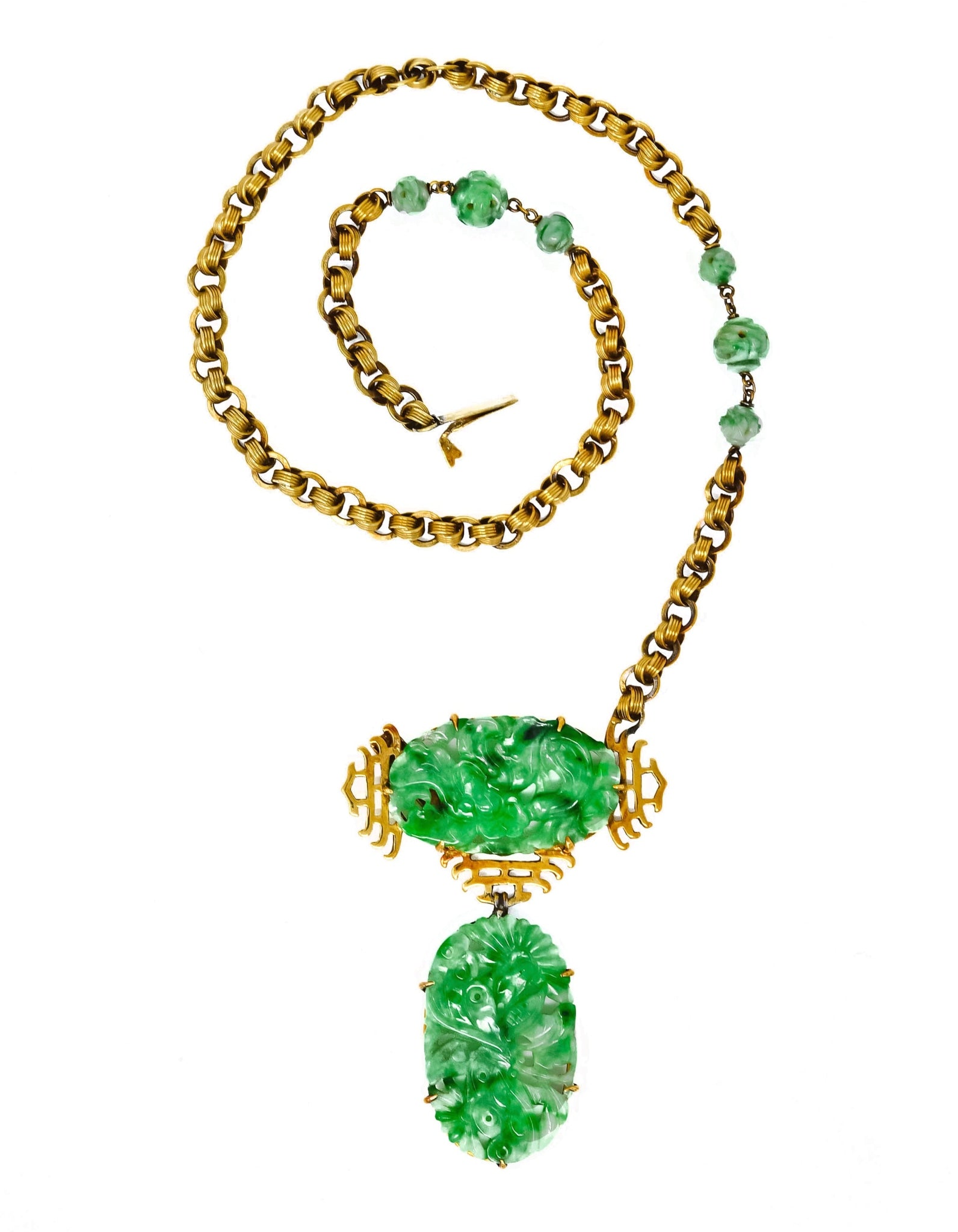 Walter Lampl Retro Jade 14 Karat Yellow Gold Drop Necklace - Wilson's Estate Jewelry