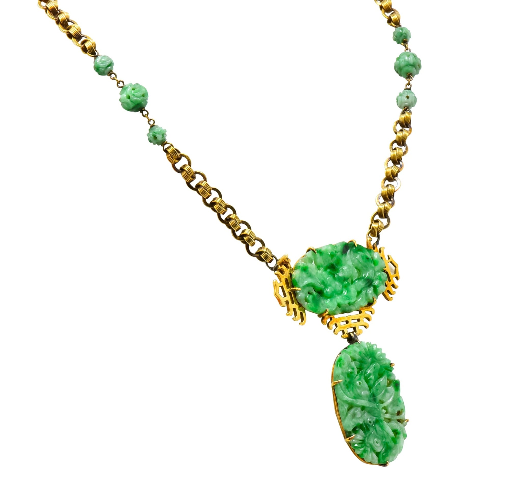 Walter Lampl Retro Jade 14 Karat Yellow Gold Drop Necklace - Wilson's Estate Jewelry